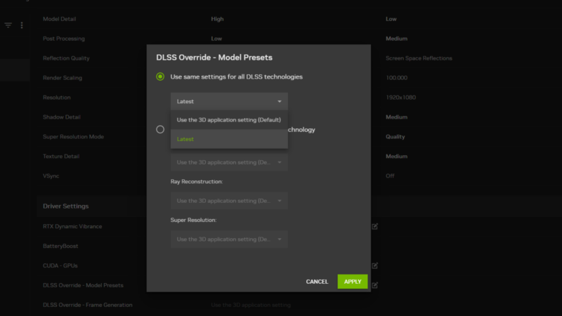DLSS Override- Model Presets, Choose Latest (Image via: NVIDIA)