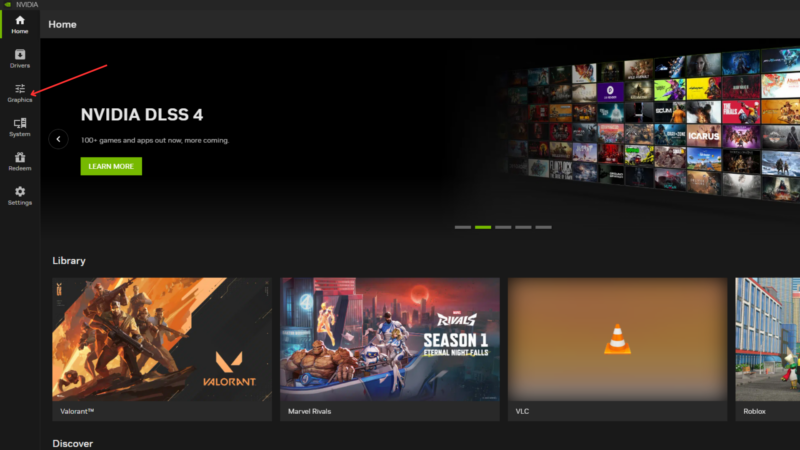Navigate to the Graphics tab in the left pane (Image via: NVIDIA)