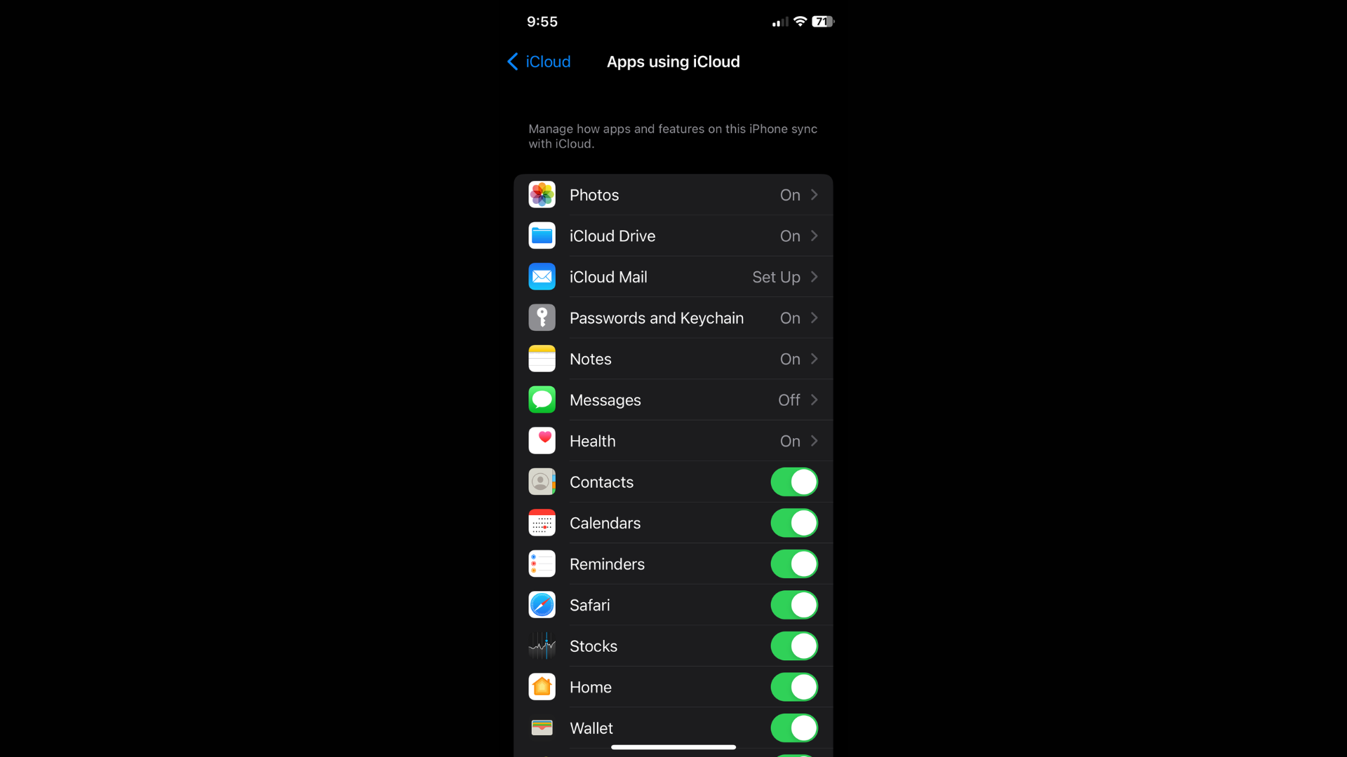 Toggle on which apps you want synced (Image via: Apple)