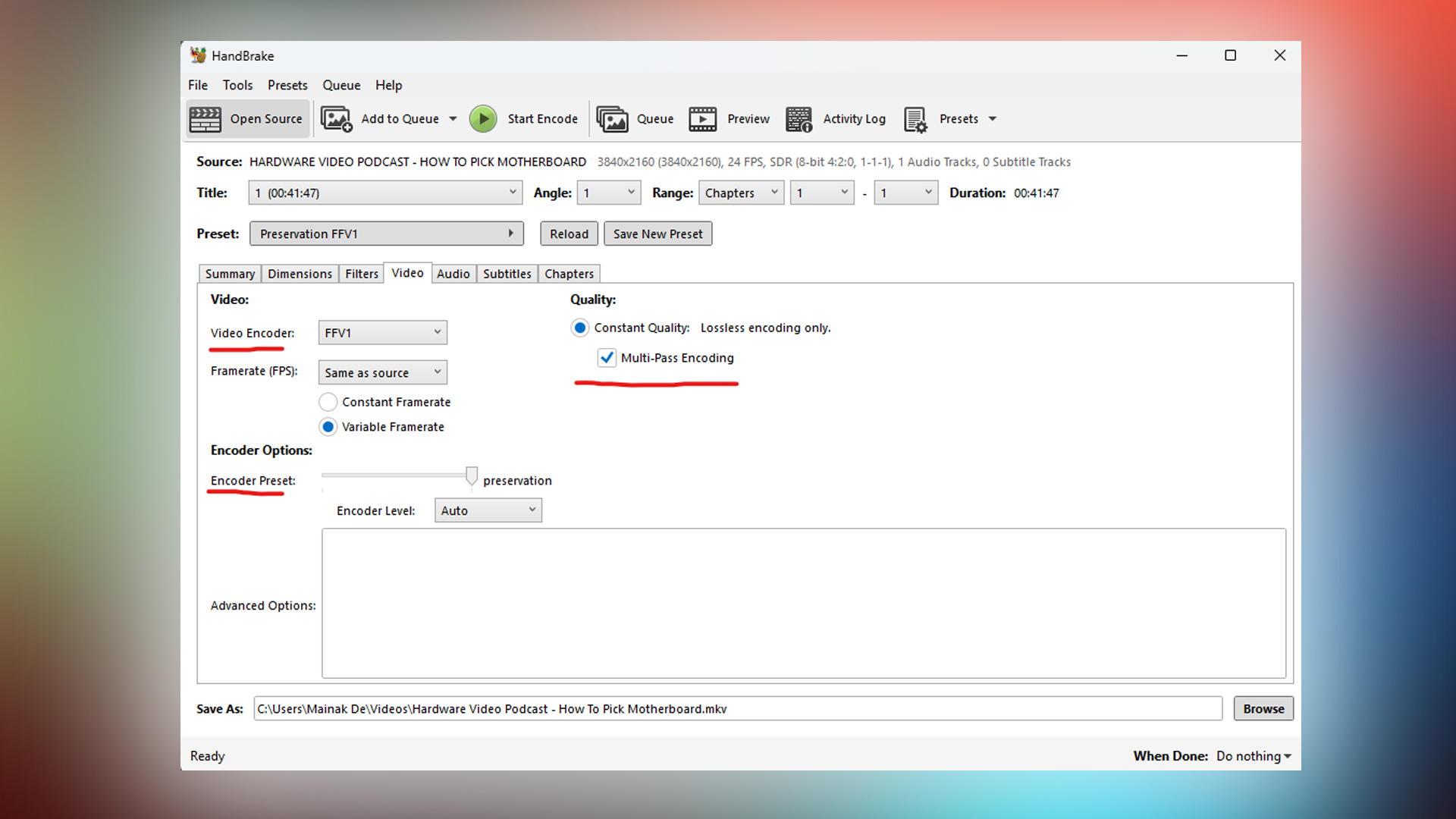 professional settings for handbrake