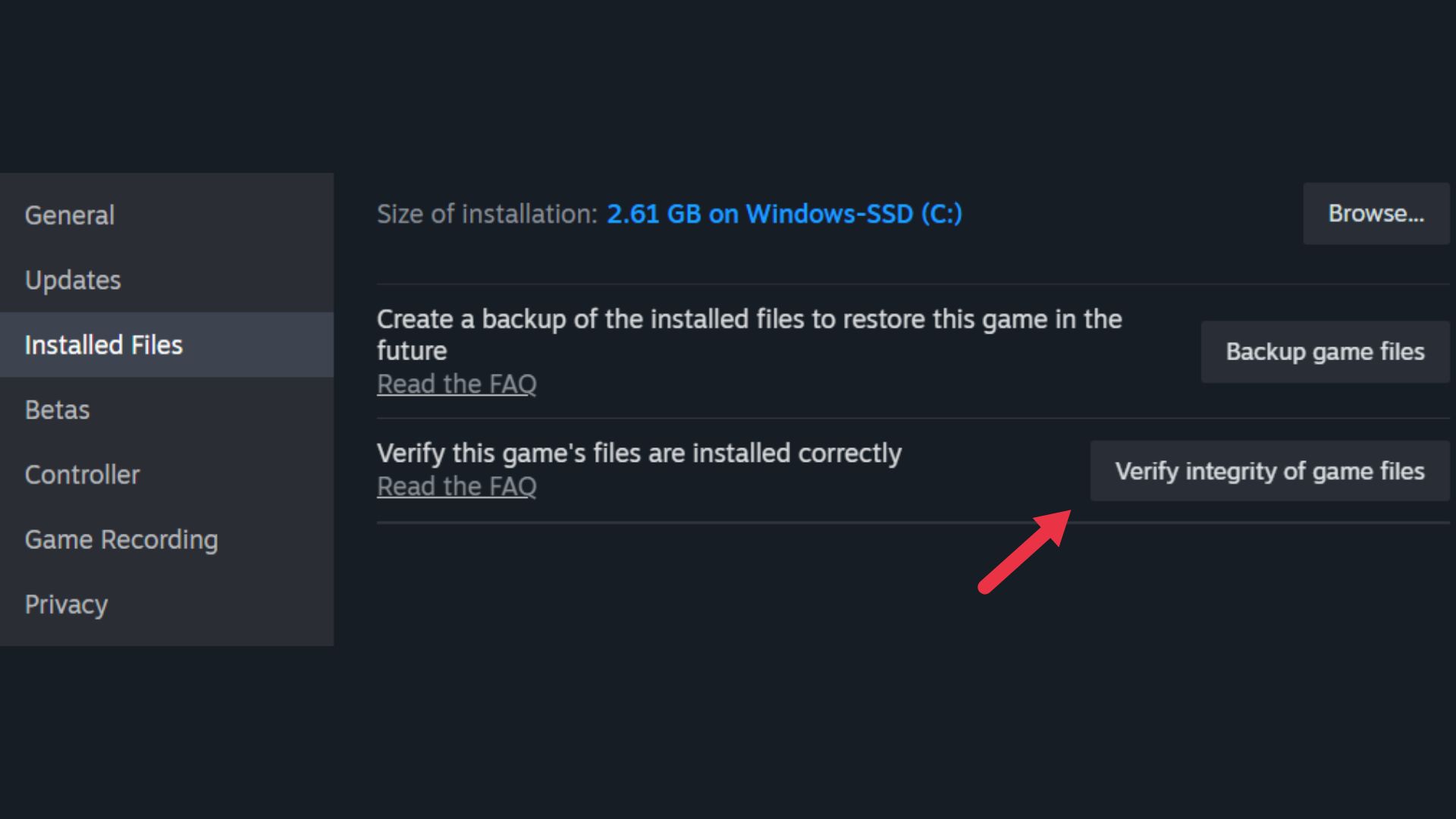 Verify the integrity of your game files (Source: Steam)