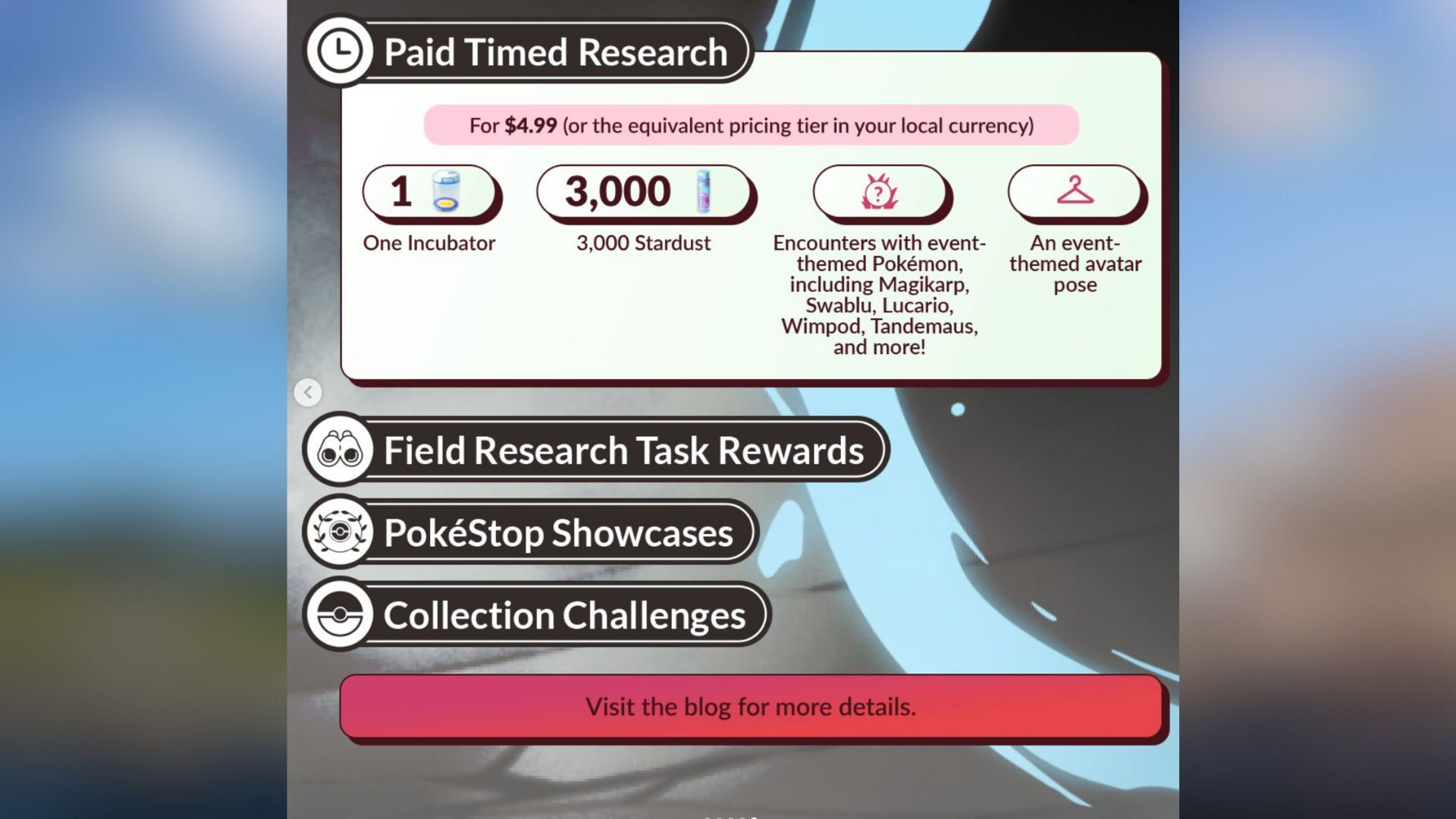 Paid Time Research of Pokemon GO Growing Up Event (Image via TPC)