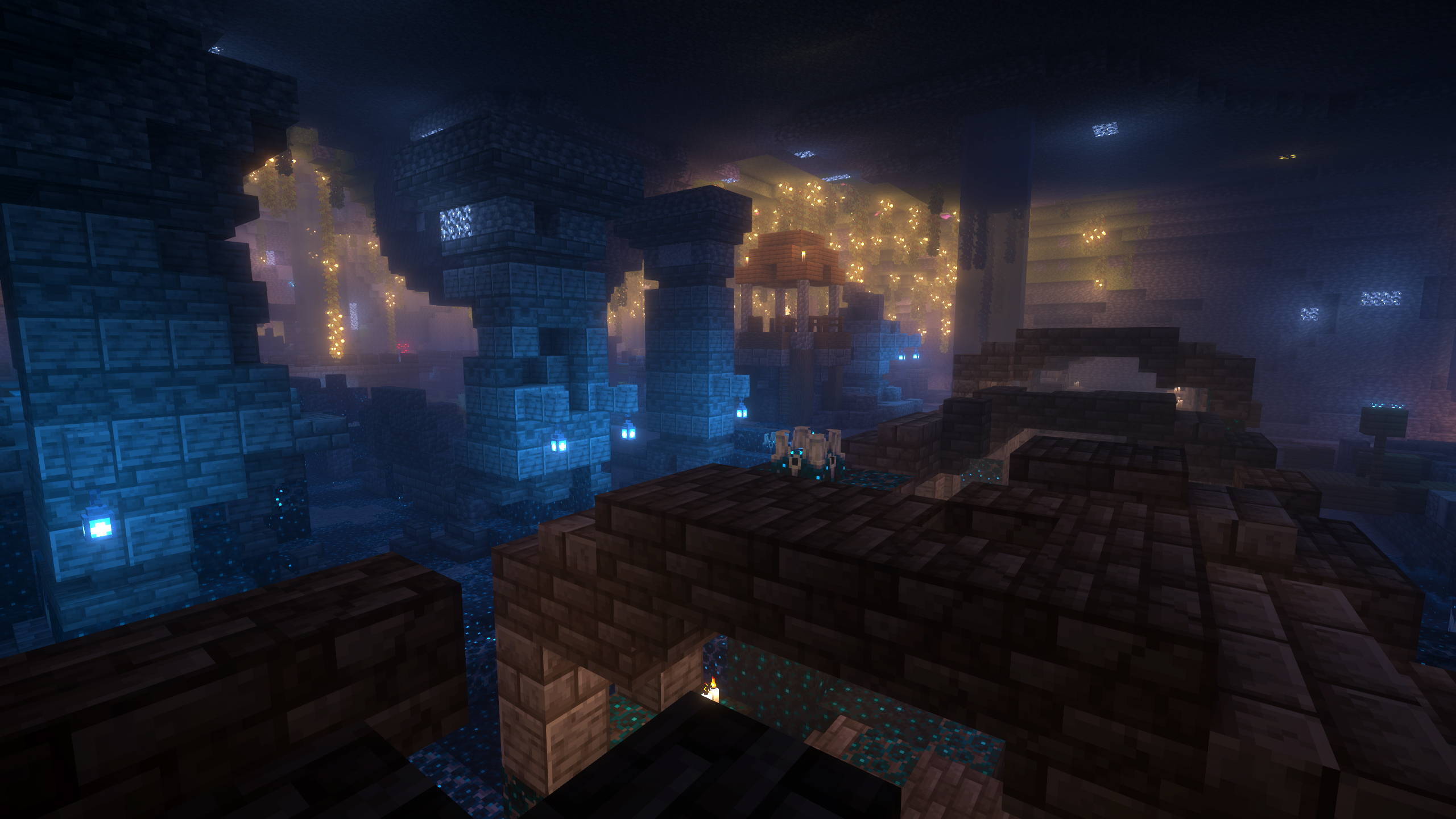 Ancient City looks amazing with the Unbound Shaders (Image via Mojang | Deltia's Gaming)