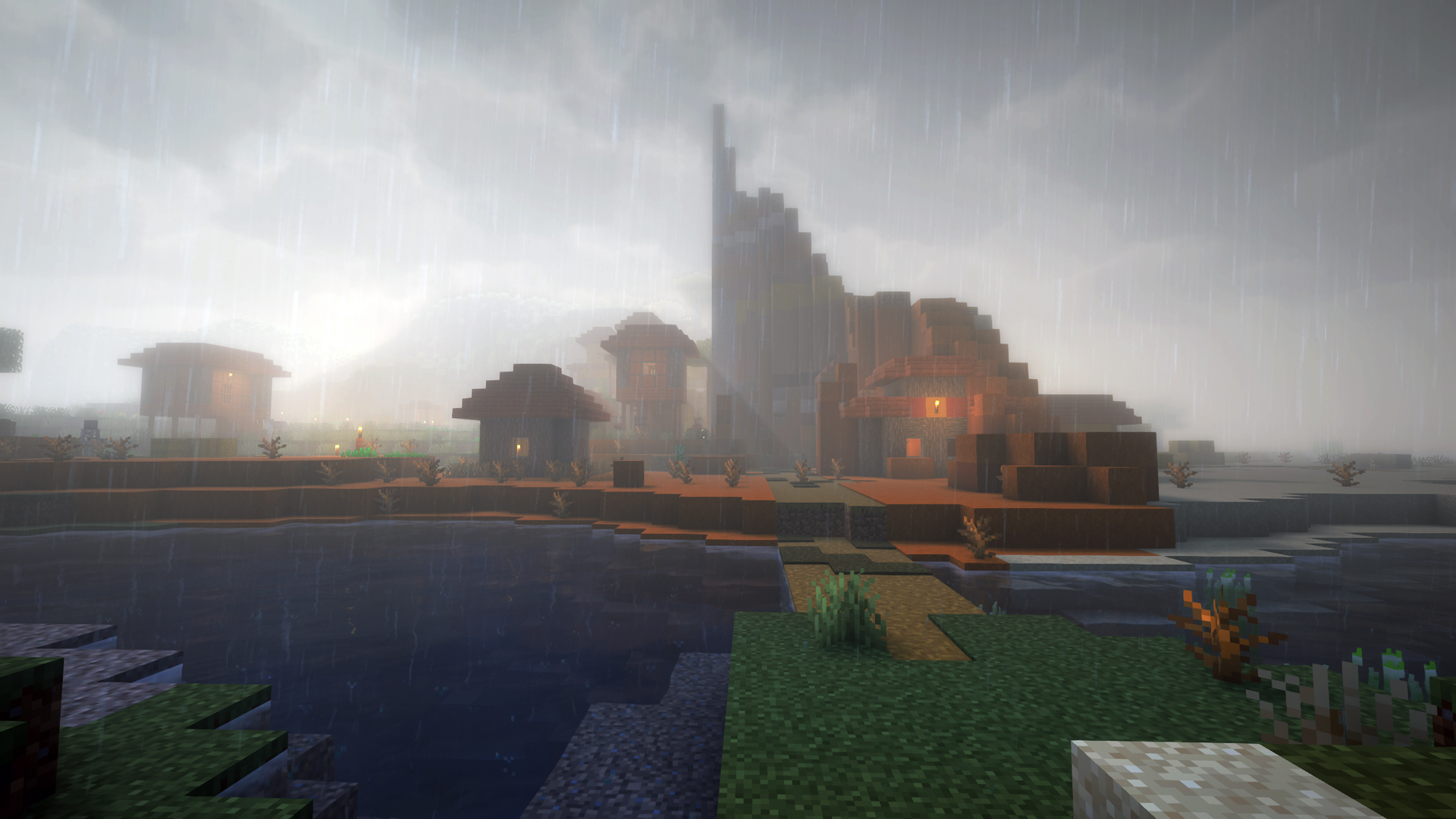 Orange Savanna Village in the early morning with Unbound shaders (Image via Mojang Studios | Deltia's Gaming)