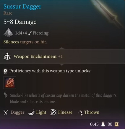 Baldur's Gate 3 Sussur Dagger tooltip BG3