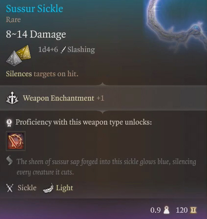 Baldur's Gate 3 Sussur Sickle tooltip BG3