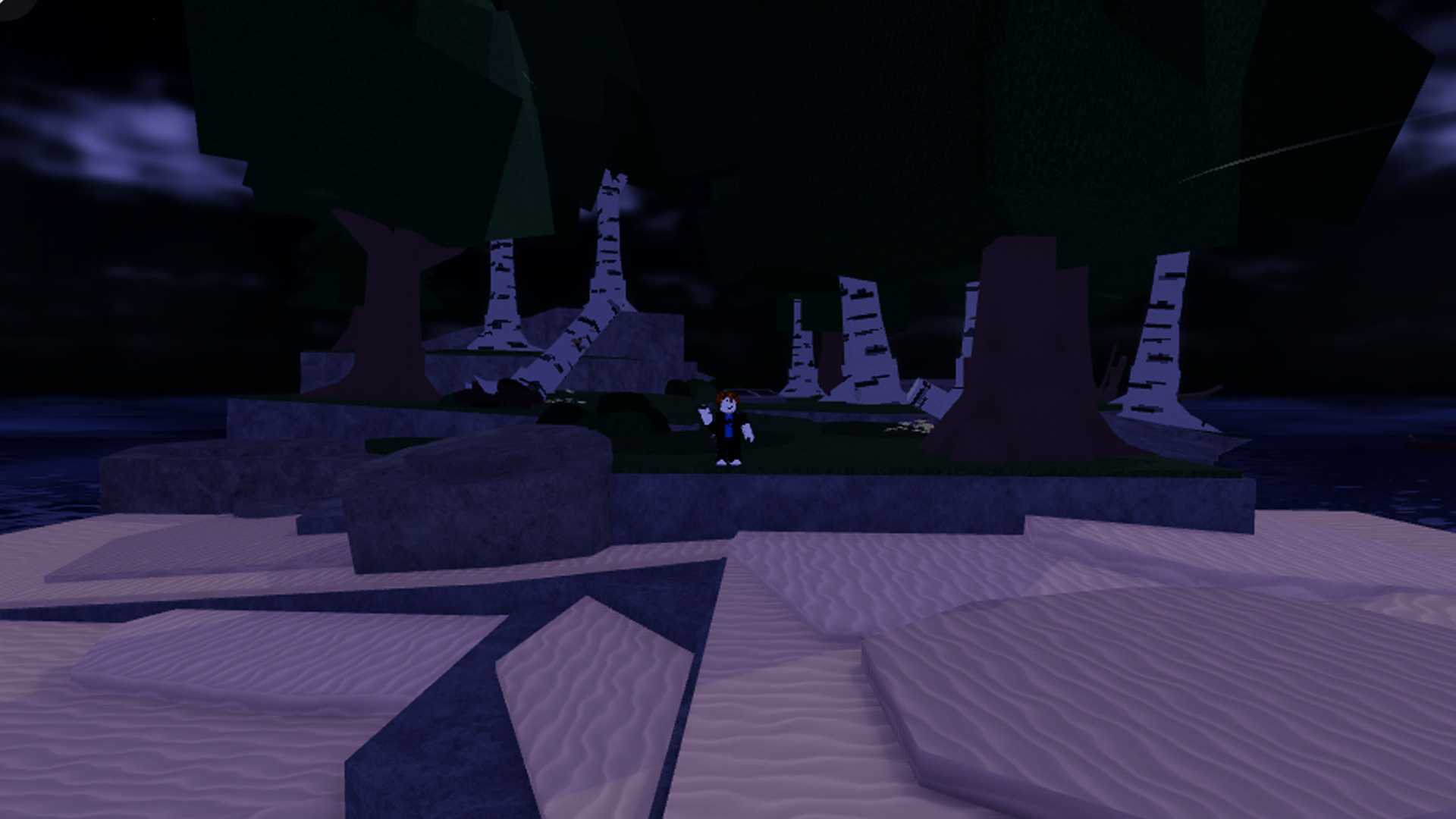 Birch Cay during the night (Image via Fisch Roblox)