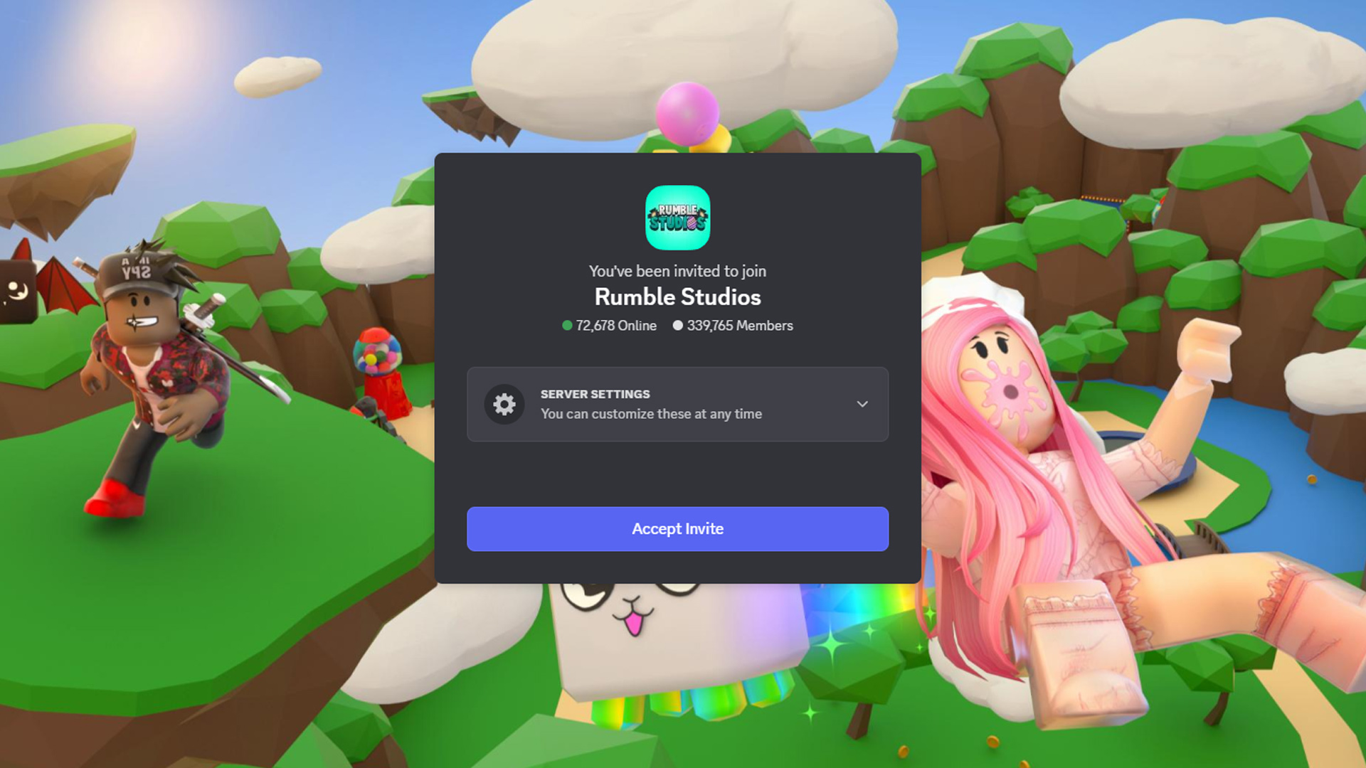 Bubble Gum Simulator Infinity Discord invite. (Image via Discord)