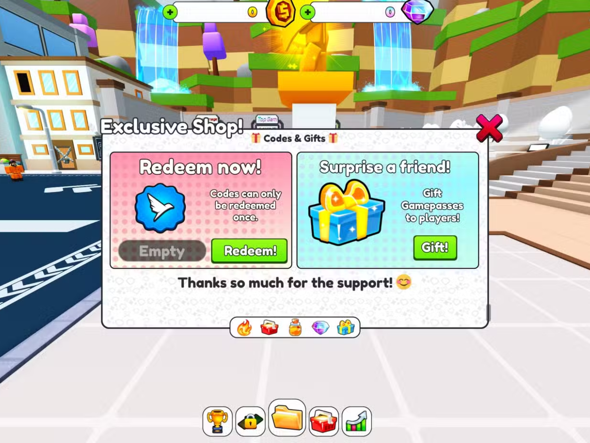 Find the Shopping Basket icon to access the window to redeem the codes (Image via Roblox Corporation)