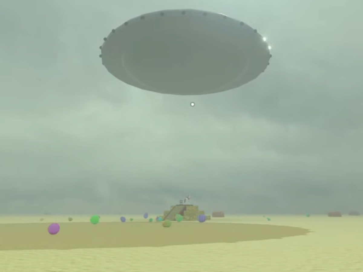 UFO will rain down eggs over the desert after the player activates it (Image via YouTube/@SomeSteven)