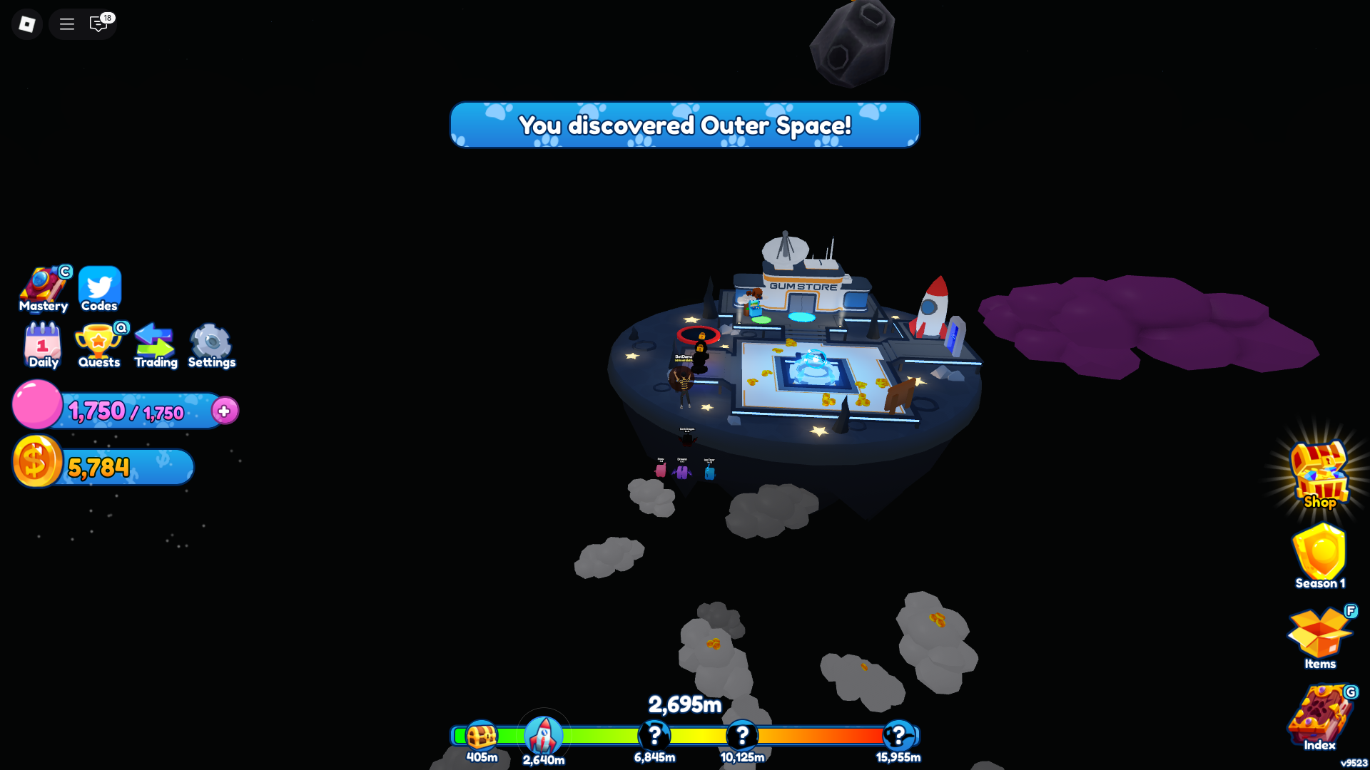Outer space discovered - Bubble Gum Simulator (Image via Roblox)
