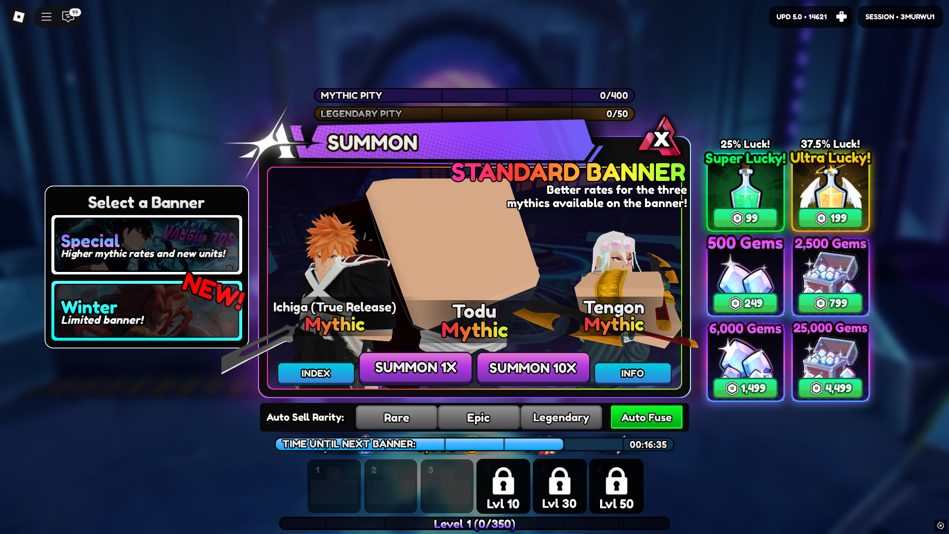 Summon units Anime Vanguards (Image via Roblox)