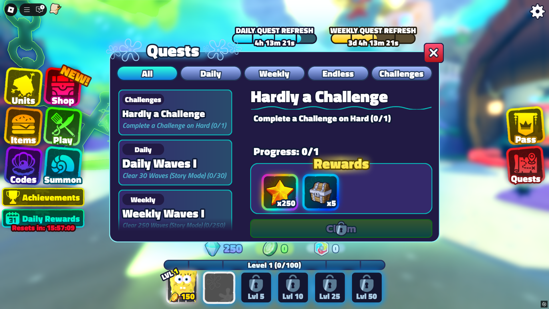 Quests in SpongeBob Tower Defense (Image via Roblox)