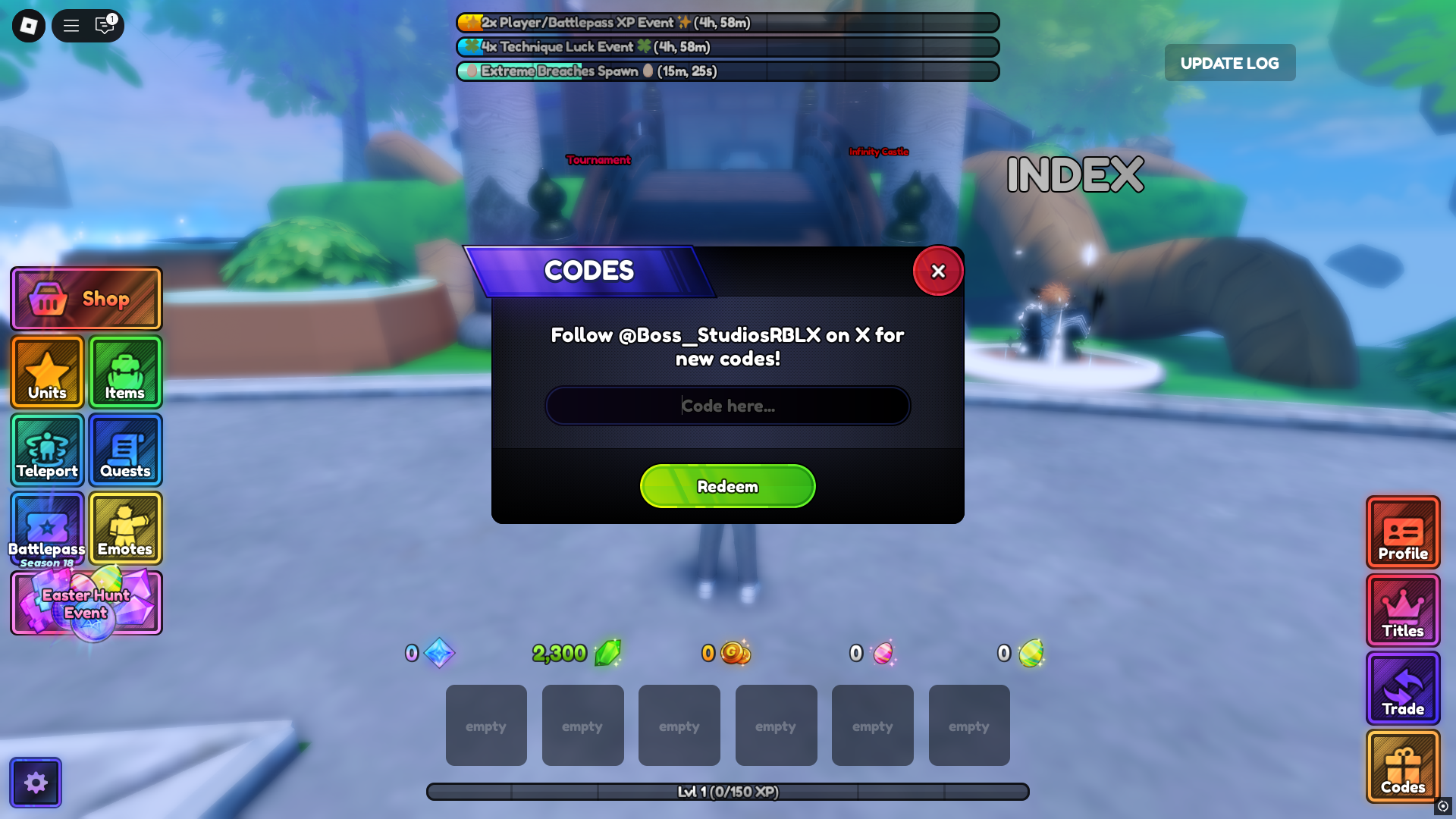 redeem code in Anime Last Stand (Image via Roblox)