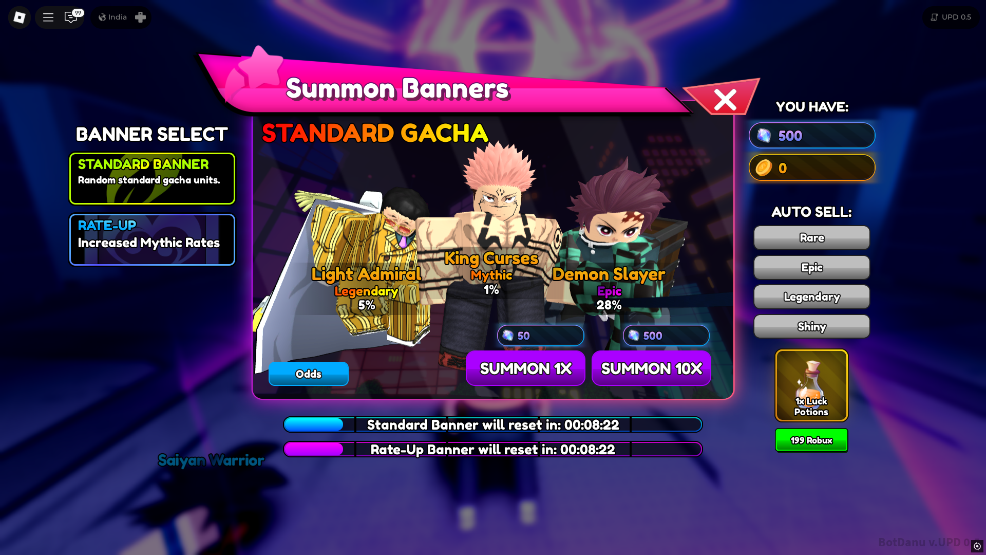 Summon Banner in Anime Rangers X (Image via Roblox)