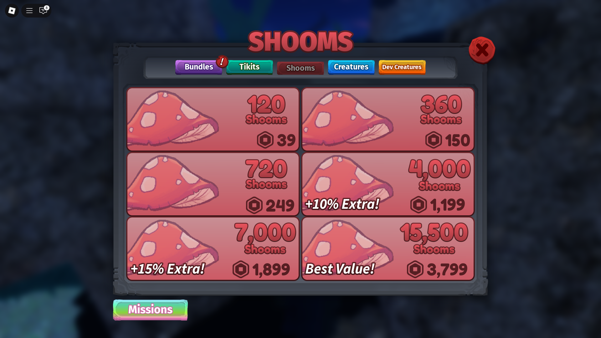 Buy Shrooms from shop (Image via Roblox)