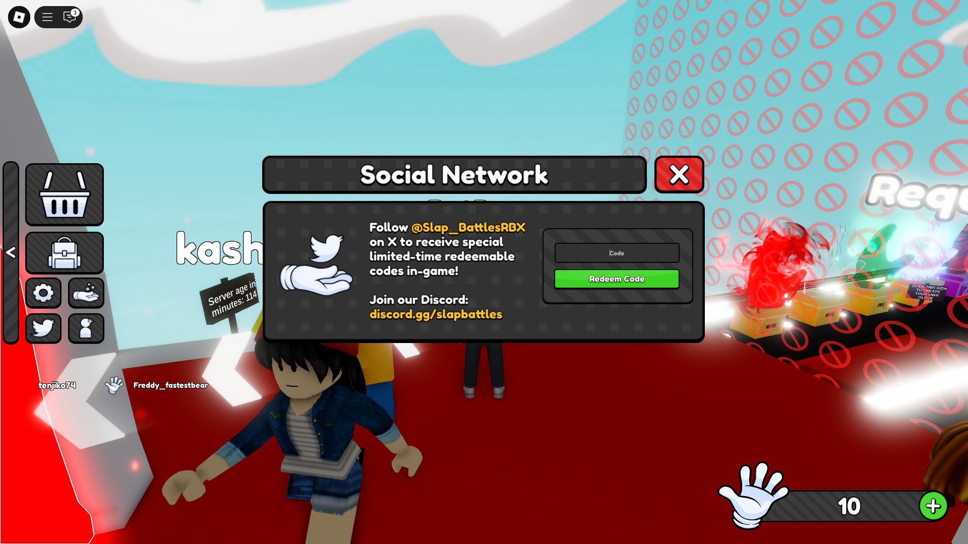 Redeeming codes in Slap Battles (Image via Roblox)