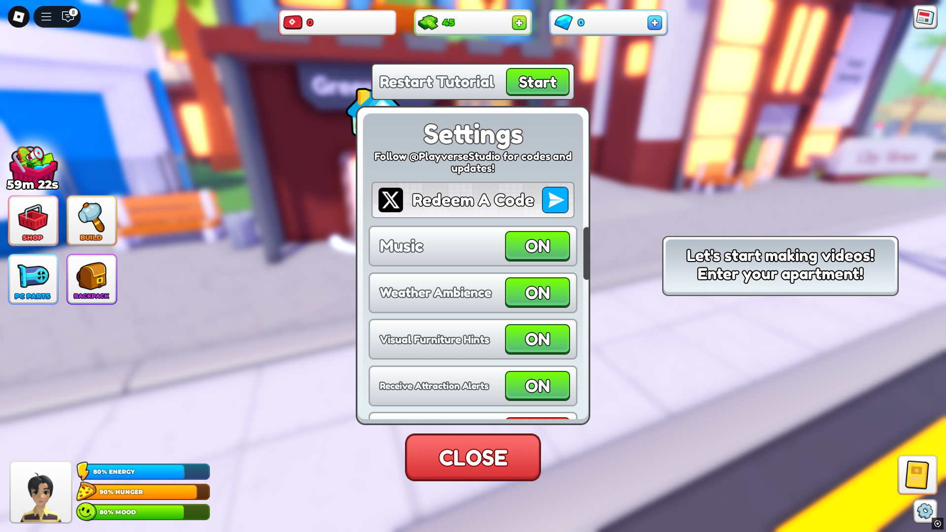 Redeeming code in RoTube Life 2 (Image via Roblox)