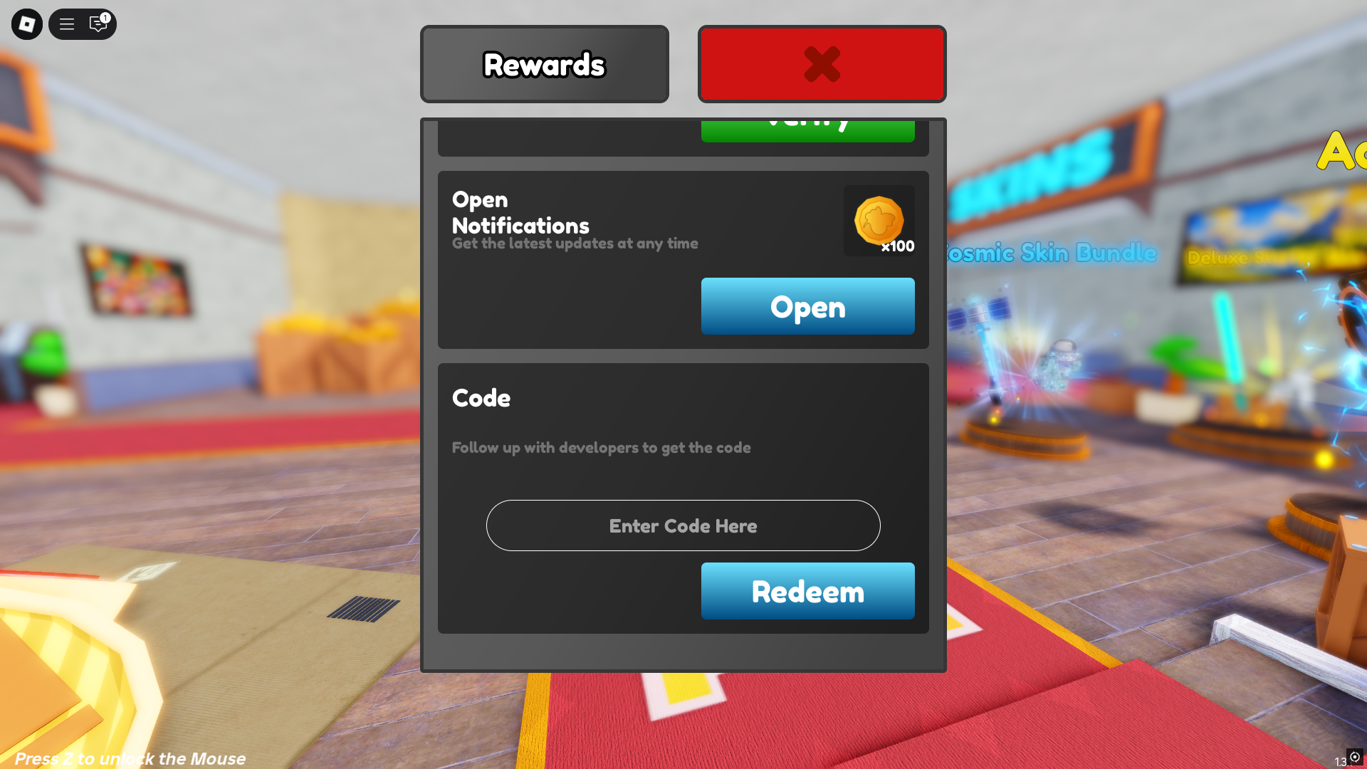 Redeeming codes in Mosquitoes VS Humans (Image via Roblox)