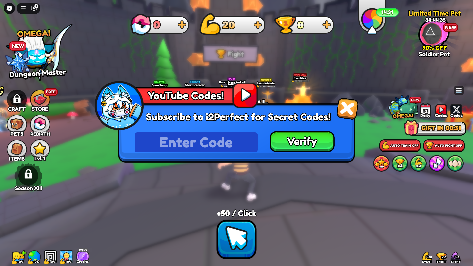 Redeeming codes in Pull A Sword (Image via Roblox)