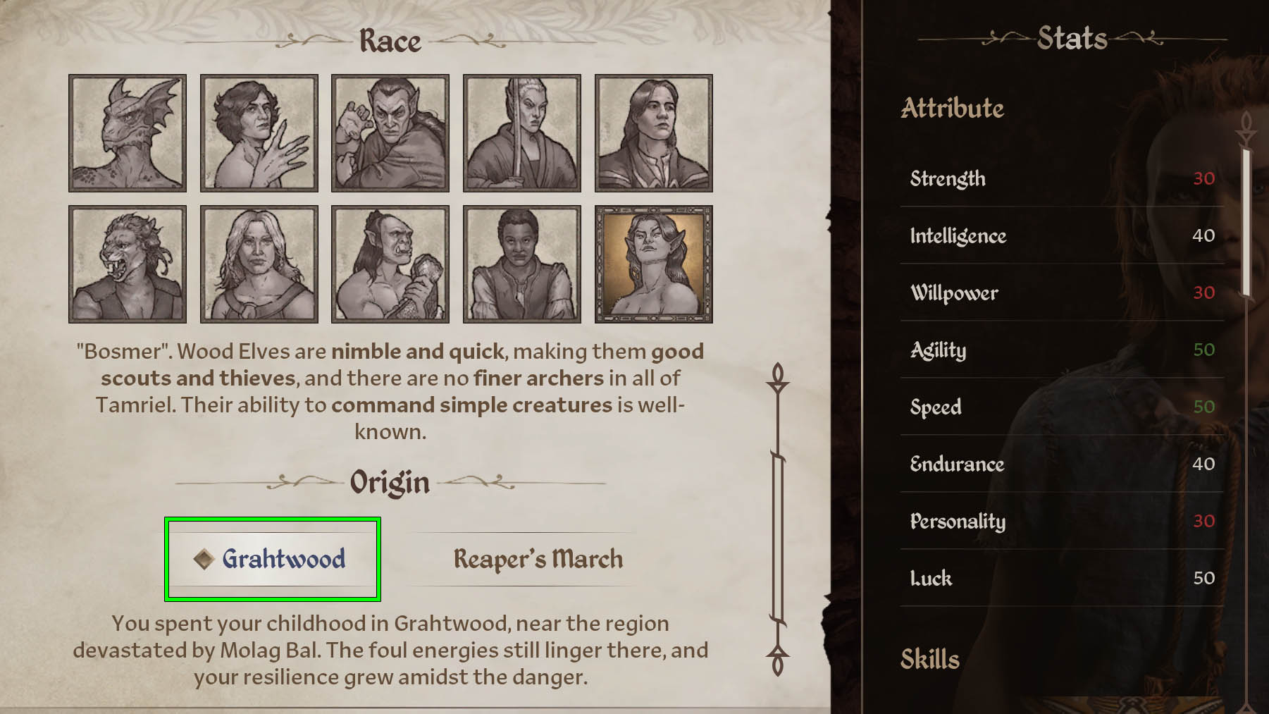 Elder Scrolls Oblivion Remastered Wood Elf - Grahtwood (higher endurance)