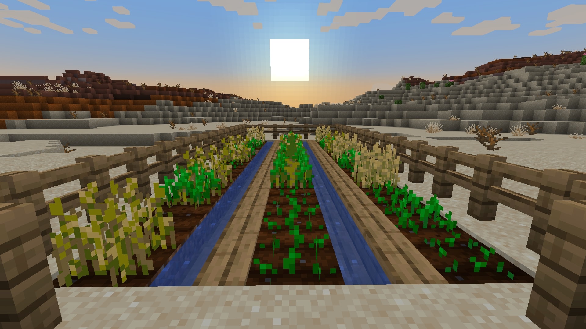 Placing stairs in water to make farming easier (Image via Mojang)