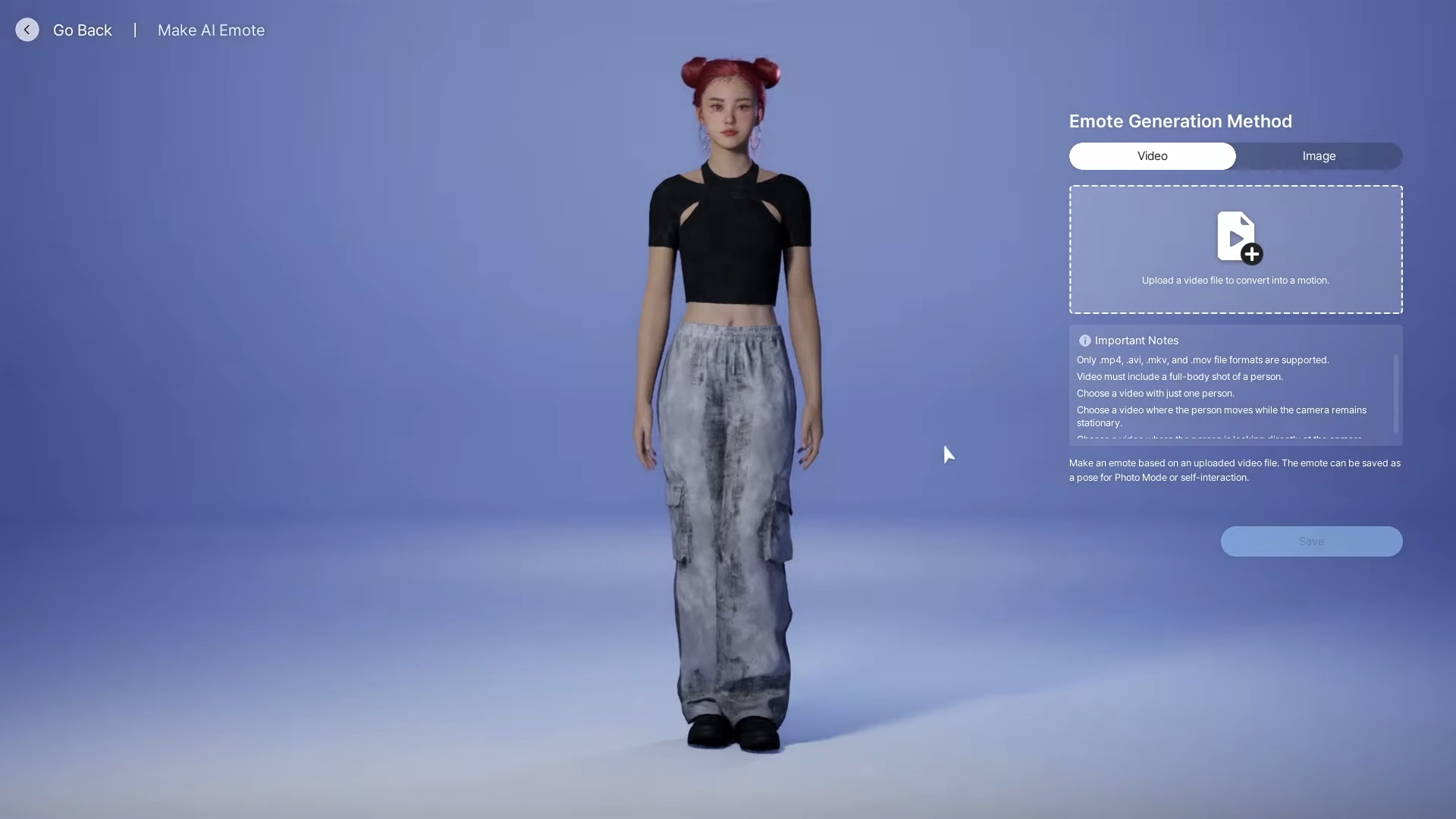 Inzoi AI Emote Generation through Video Screen