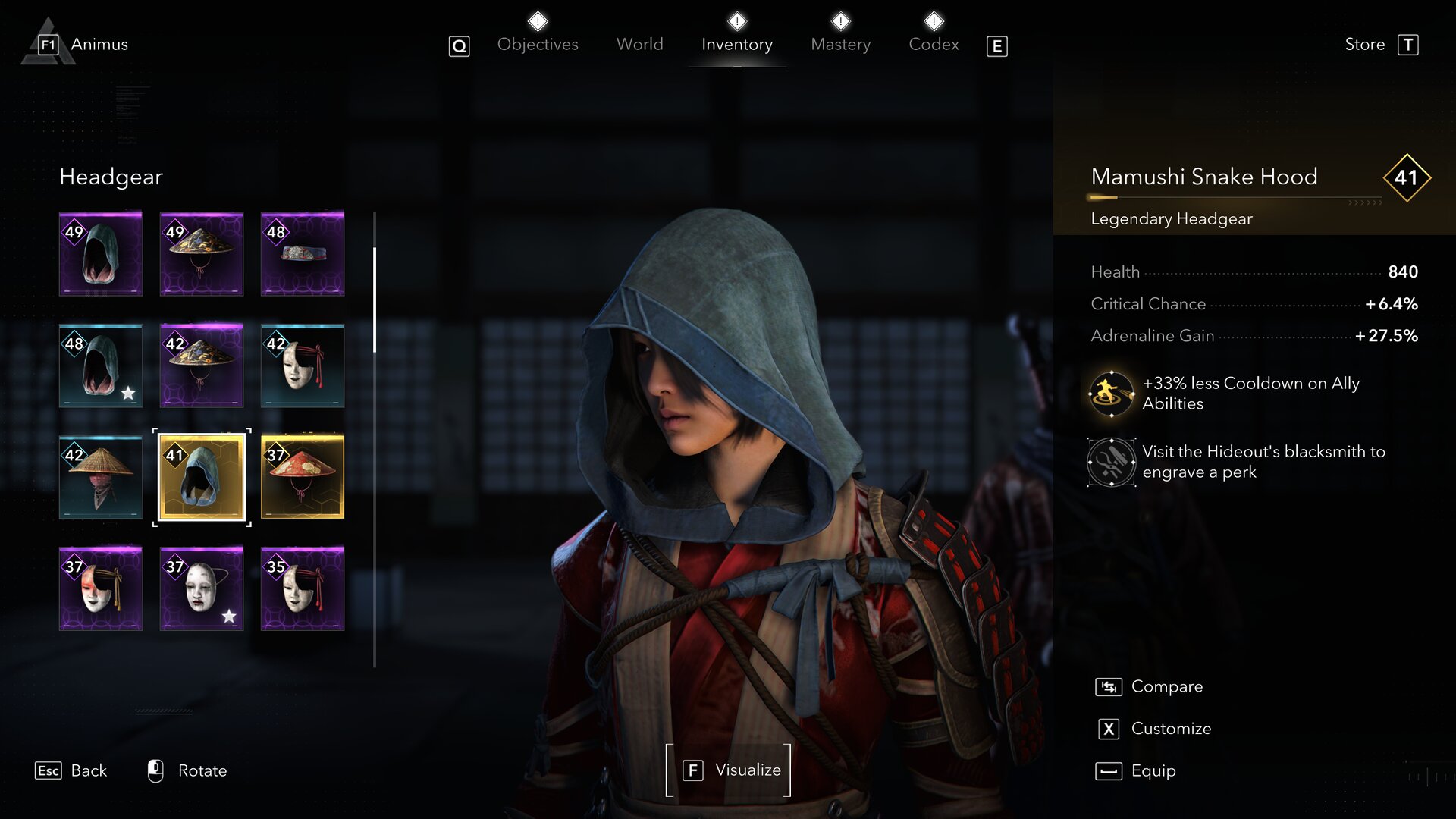 Mamushi Snake Hood in Assassin's Creed Shadows.