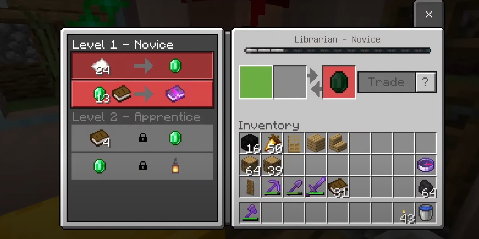 Trade with Librarian to get an Enchanted Book with Mending (Image via Mojang)