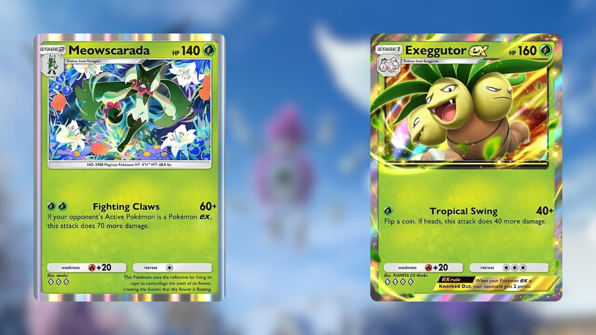 This deck revolves around Meowscarada and Exeggutor Ex (Image via The Pokémon Company)