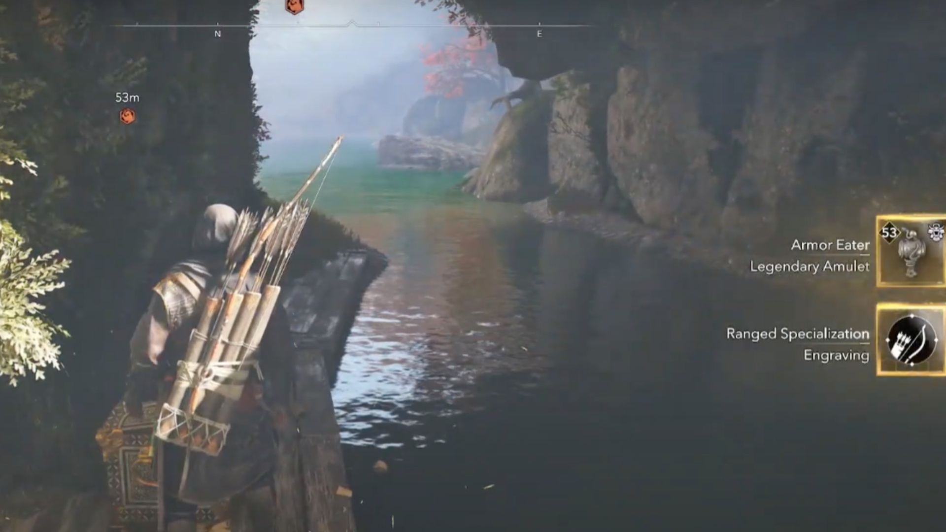 You will discover the treasure chest containing the legendary amulet on a wooden bridge (Image via Ubisoft)