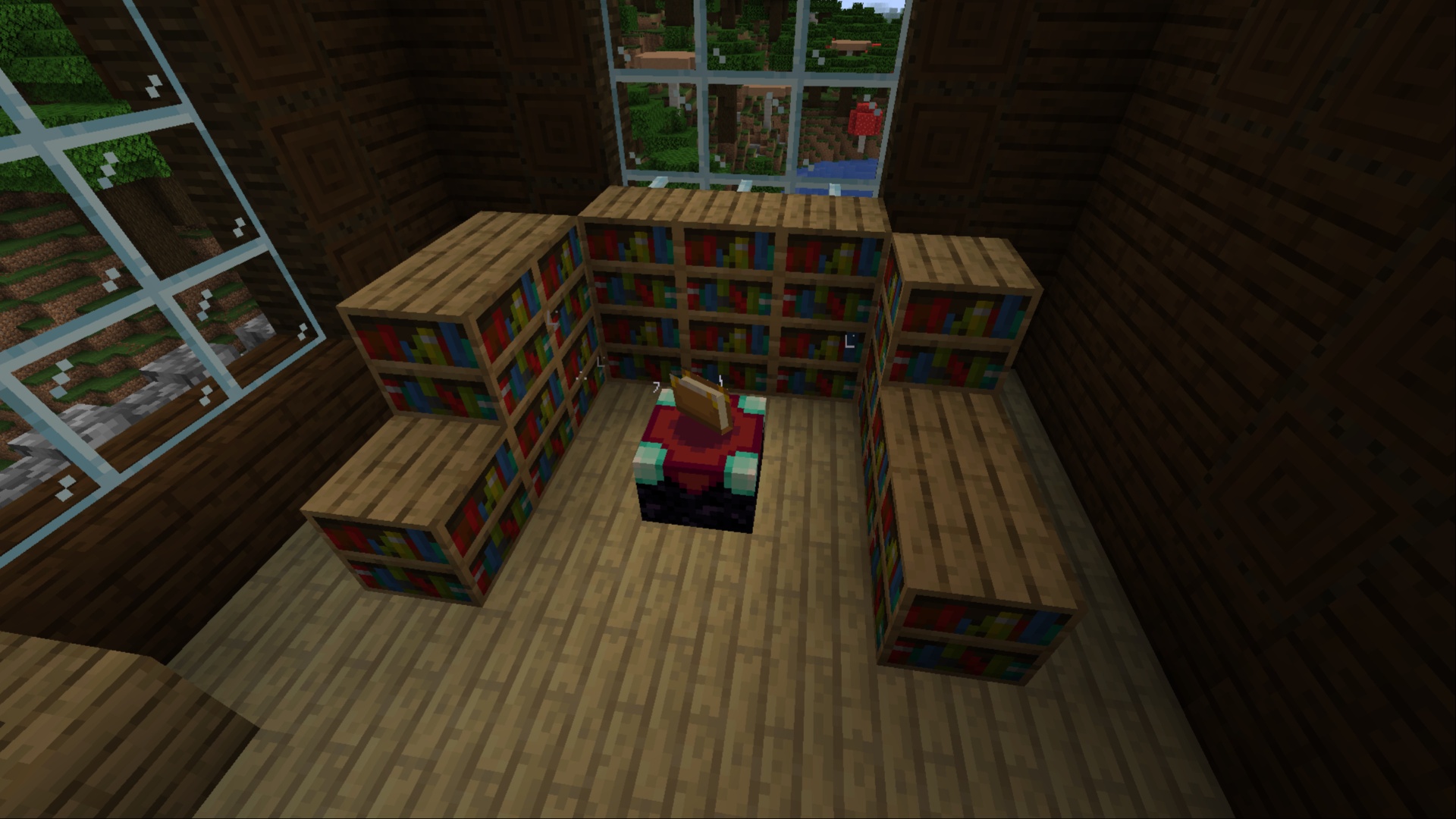 Place the bookshelves in this manner (Image via Mojang Studios)