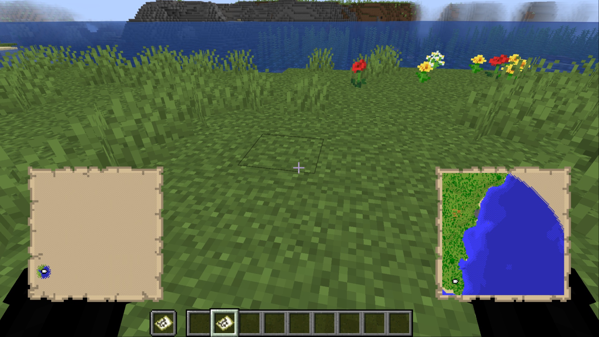 Difference between a normal and zoomed out map (Image via Mojang Studios)