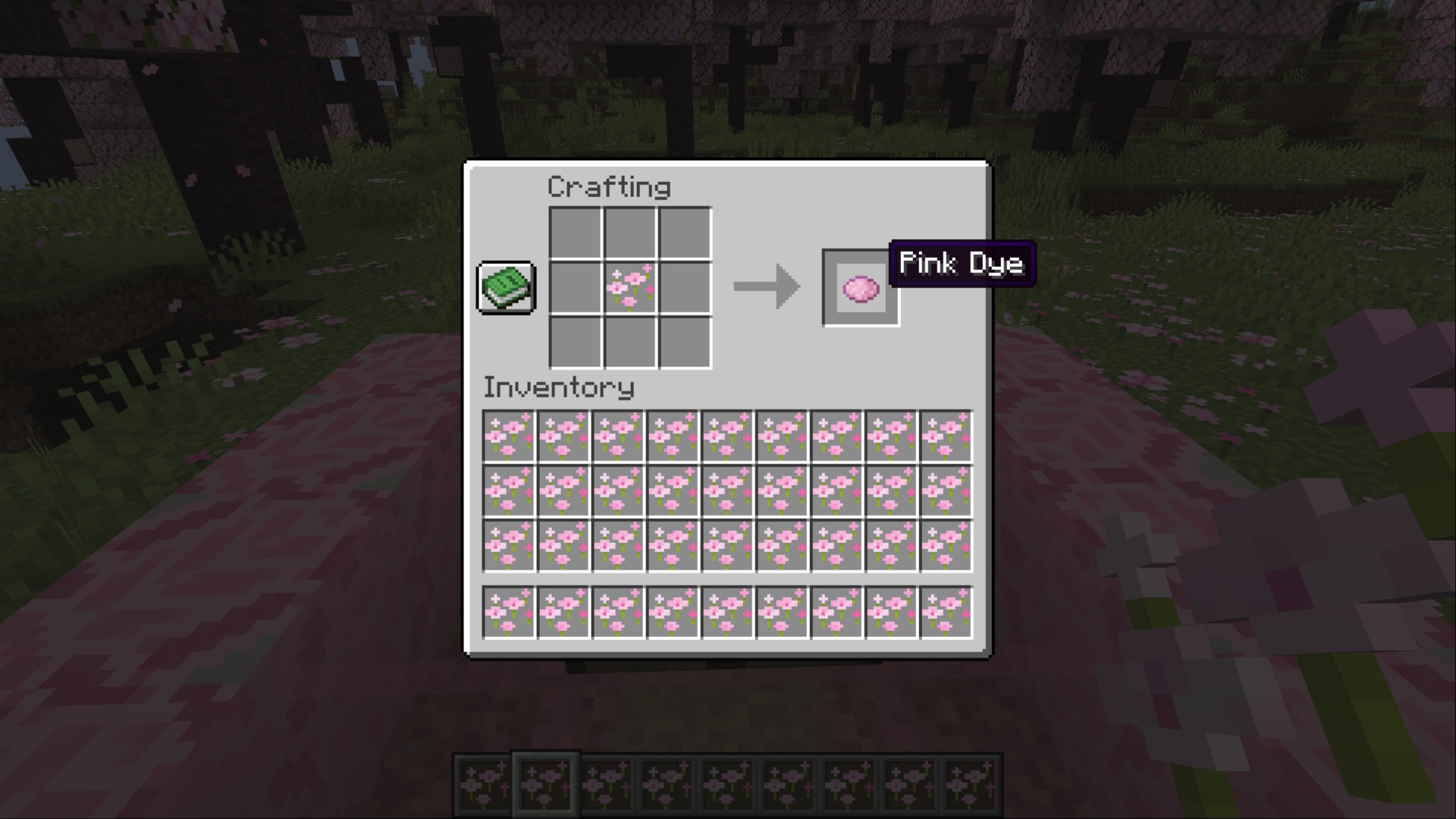Crafting recipe for Pink Dye in Minecraft (Image via Mojang Studios)
