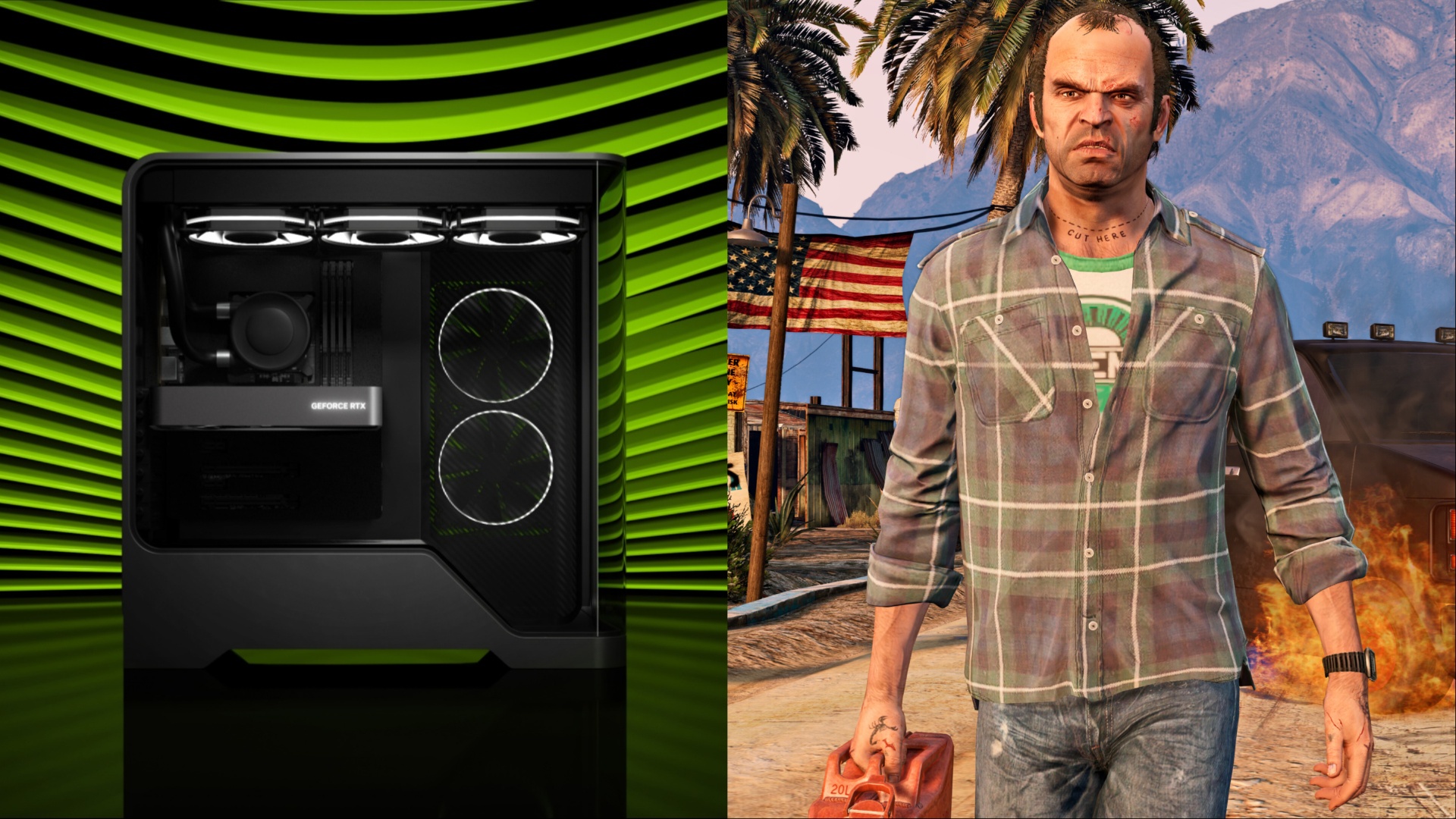 Play GTA V Enhanced on RTX 5060 (Image via Rockstar Games | Nvidia)