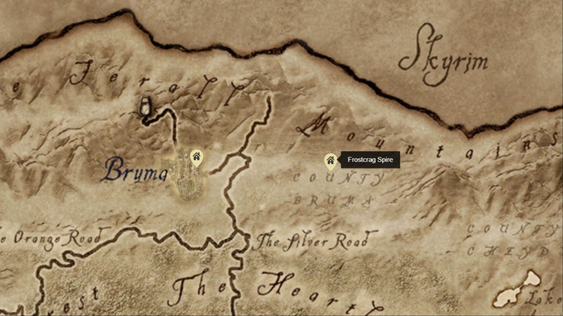 Map location of the Frostcrag Spire in Oblivion Remastered (Image via Bethesda Softworks)