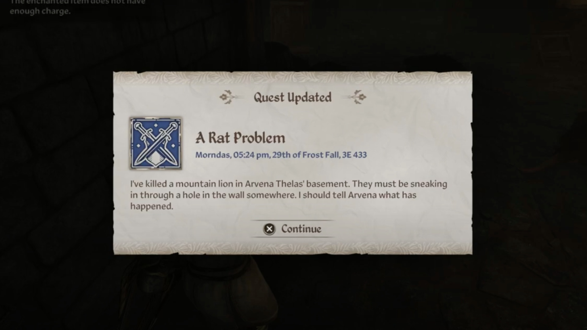 Details of the 'A Rat Problem' quest (Image via Bethesda Softworks)