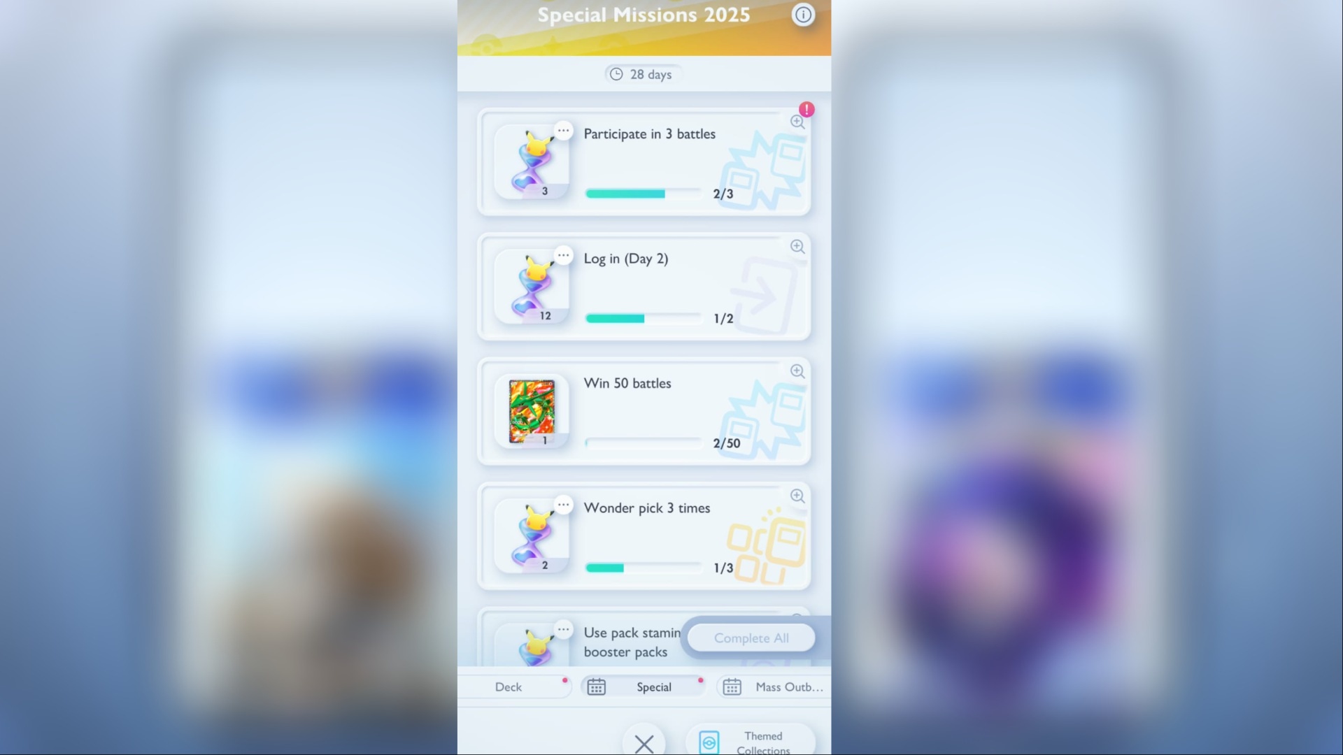 Special missions tab (Image via The Pokemon Company)