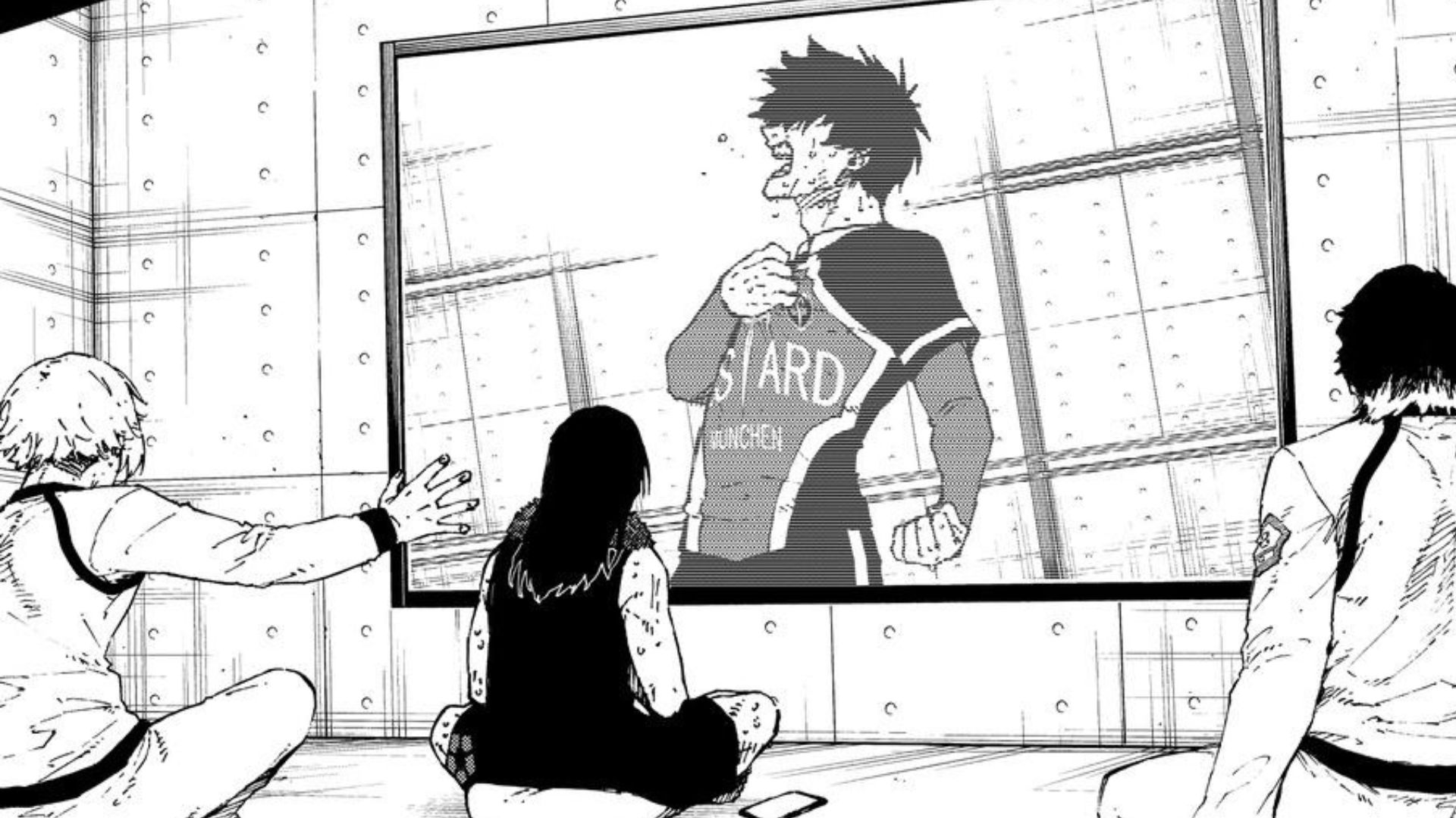 The Blue Lock players looking at Isagi as seen in the Blue Lock manga (Image via Kodansha)