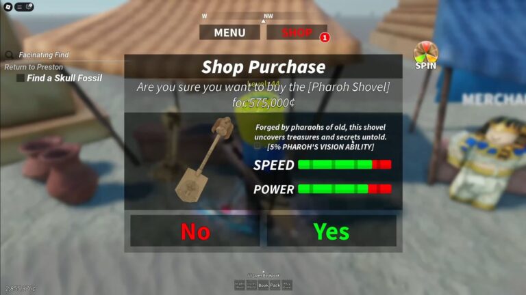 Buying Pharaoh Shovel in Desert Detectors (Image via Roblox Corporation)