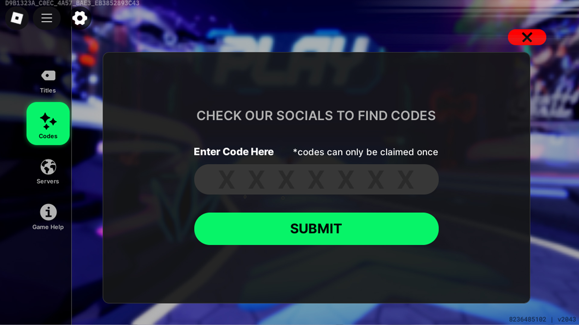 Enter your codes here. (Image via Roblox Corporation)