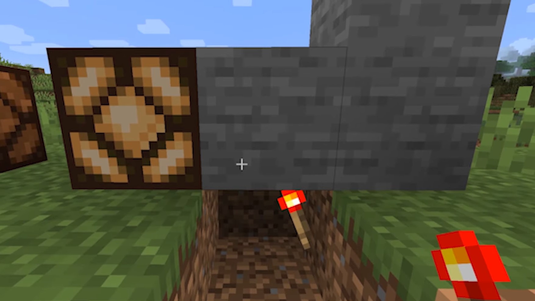 Active redstone lamp with an adjacent powered block (Image via Mojang)