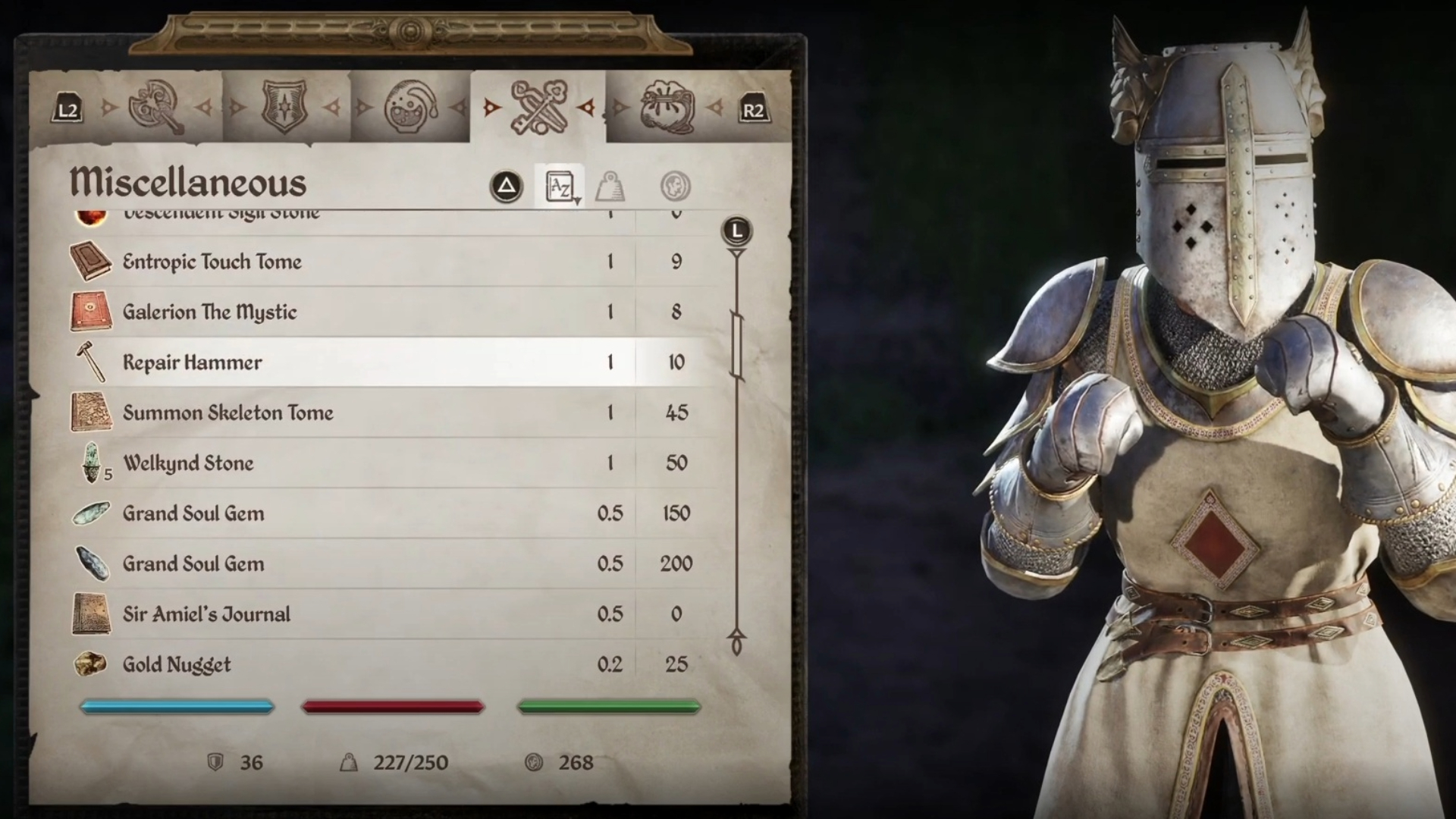 Repair Hammer in the inventory screen