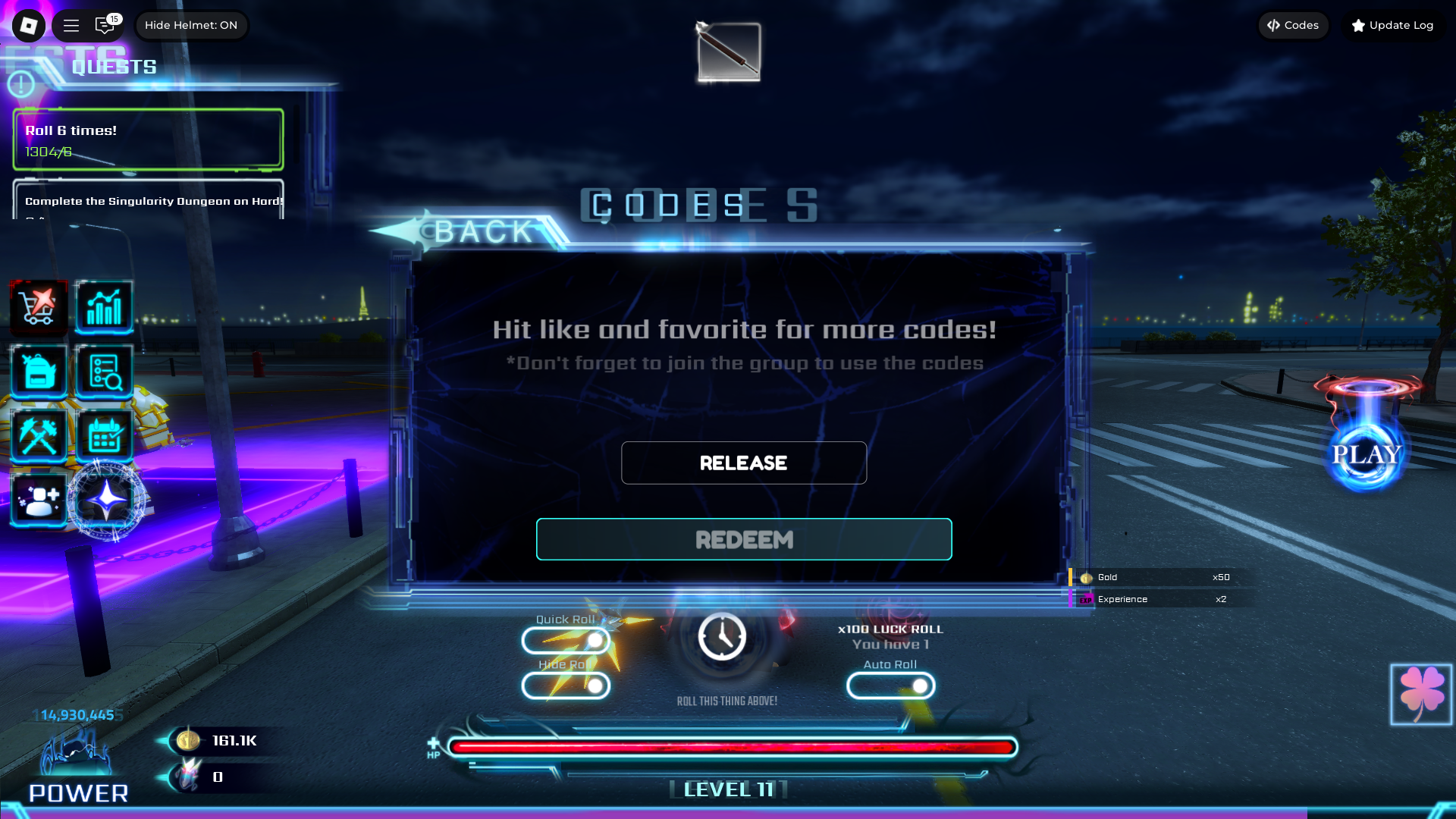 Redeem codes - Hunters (Image via Roblox Corporation)