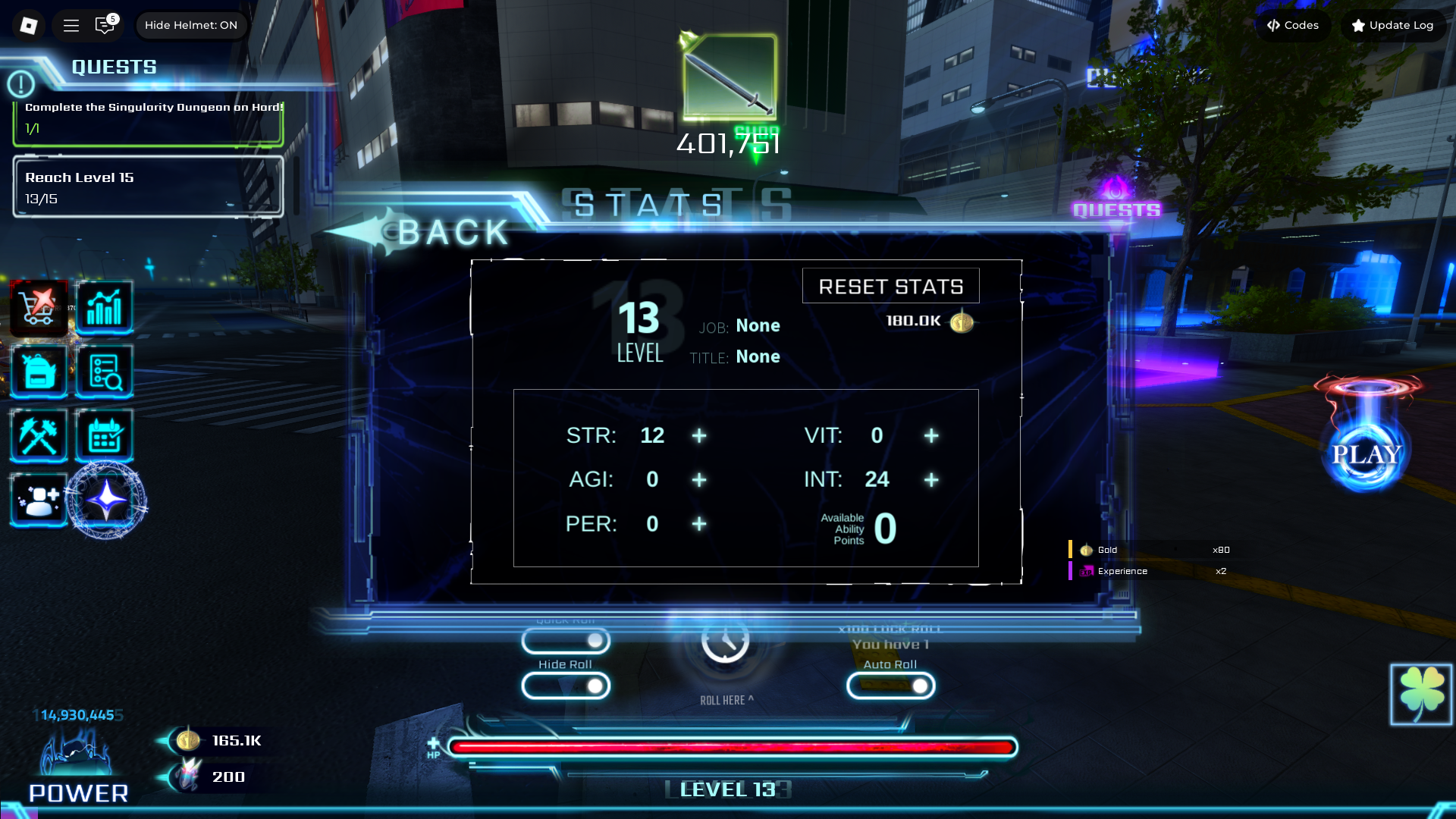 Stat Allocation - Hunters (Image via Roblox Corporation)