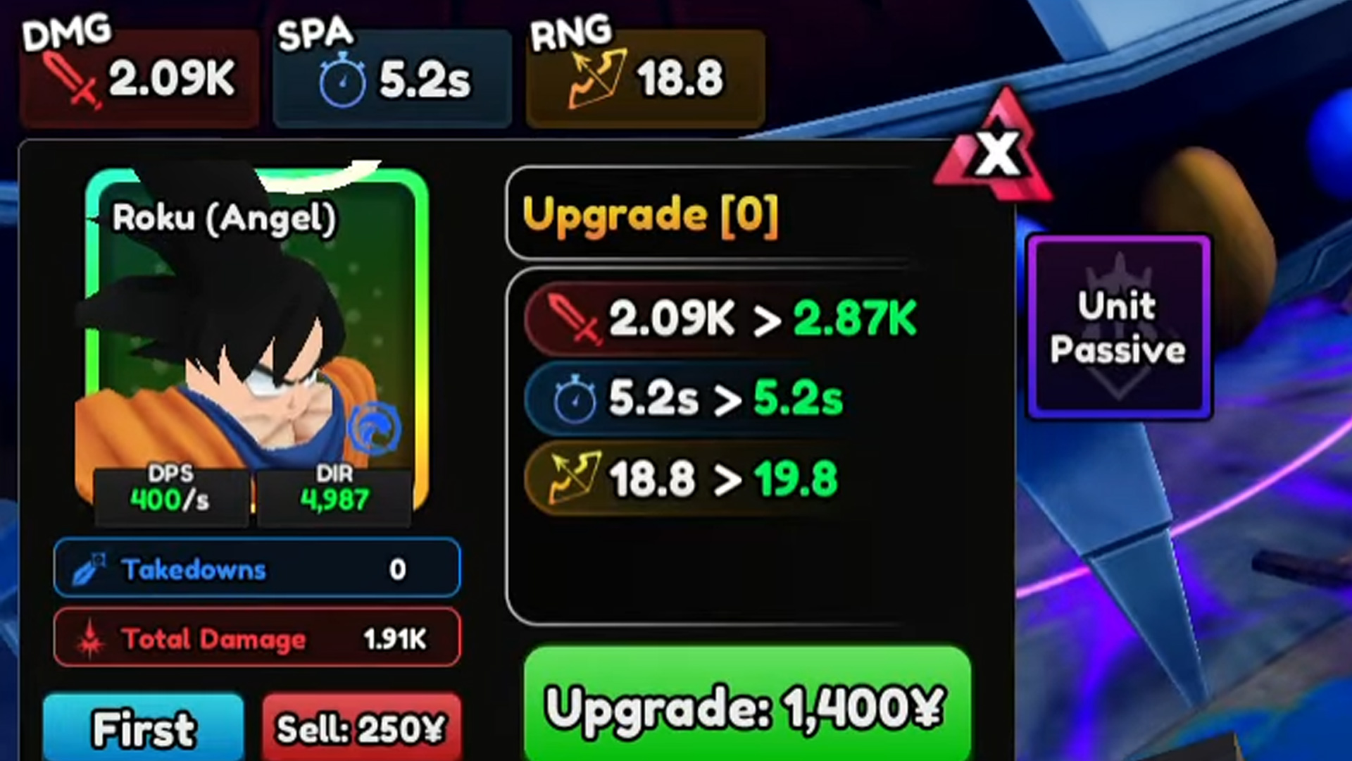 Roku (Angel) stats (Image via Anime Vanguards Roblox/@nxvii/YouTube)