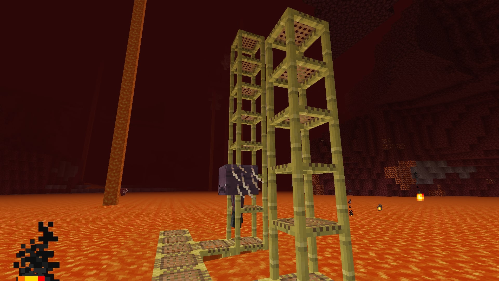 Lava doesn't burn scaffolding in Java (Image via Mojang Studios)