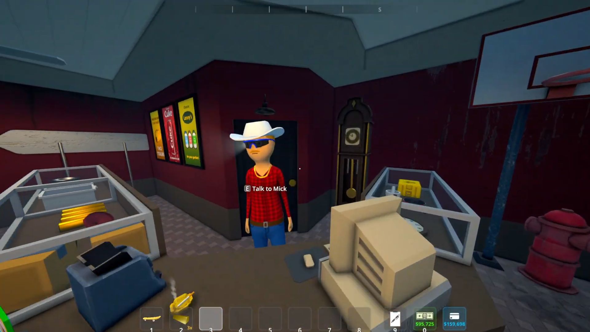 Talk with Mick to sell items