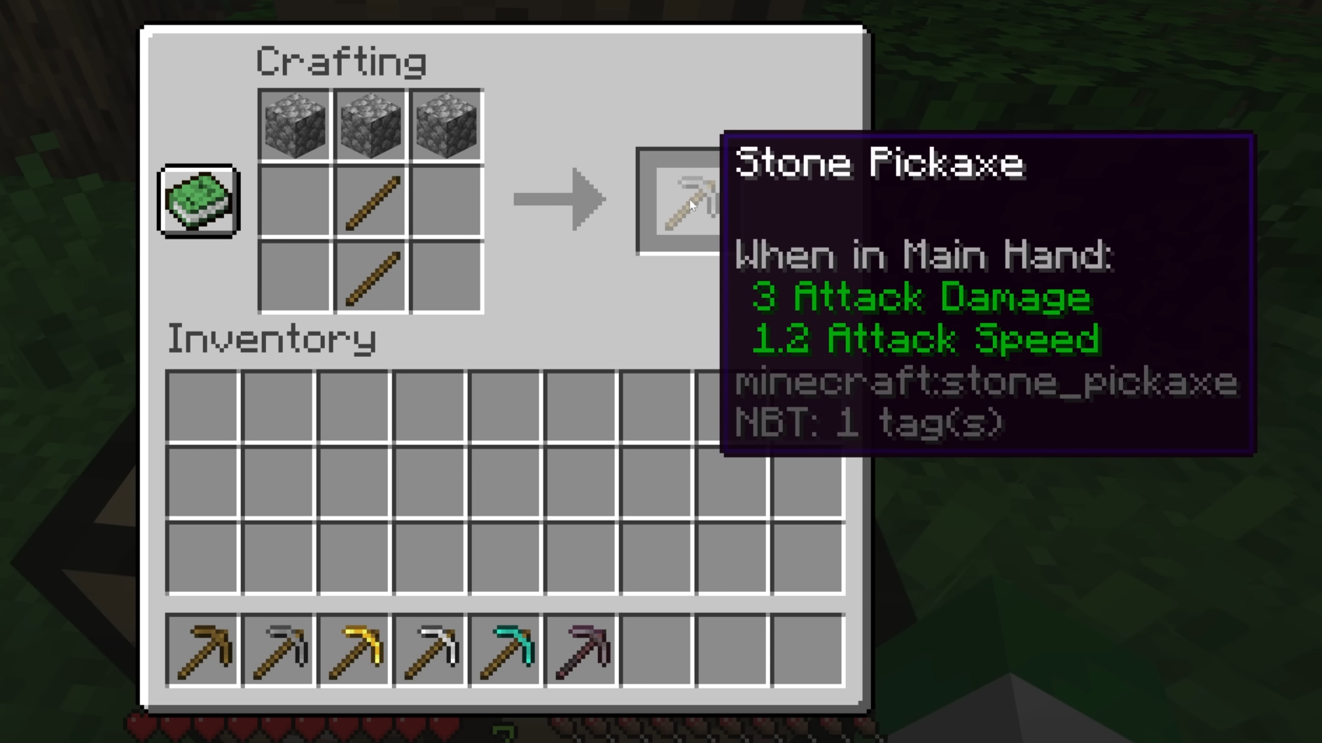 Crafting a pickaxe