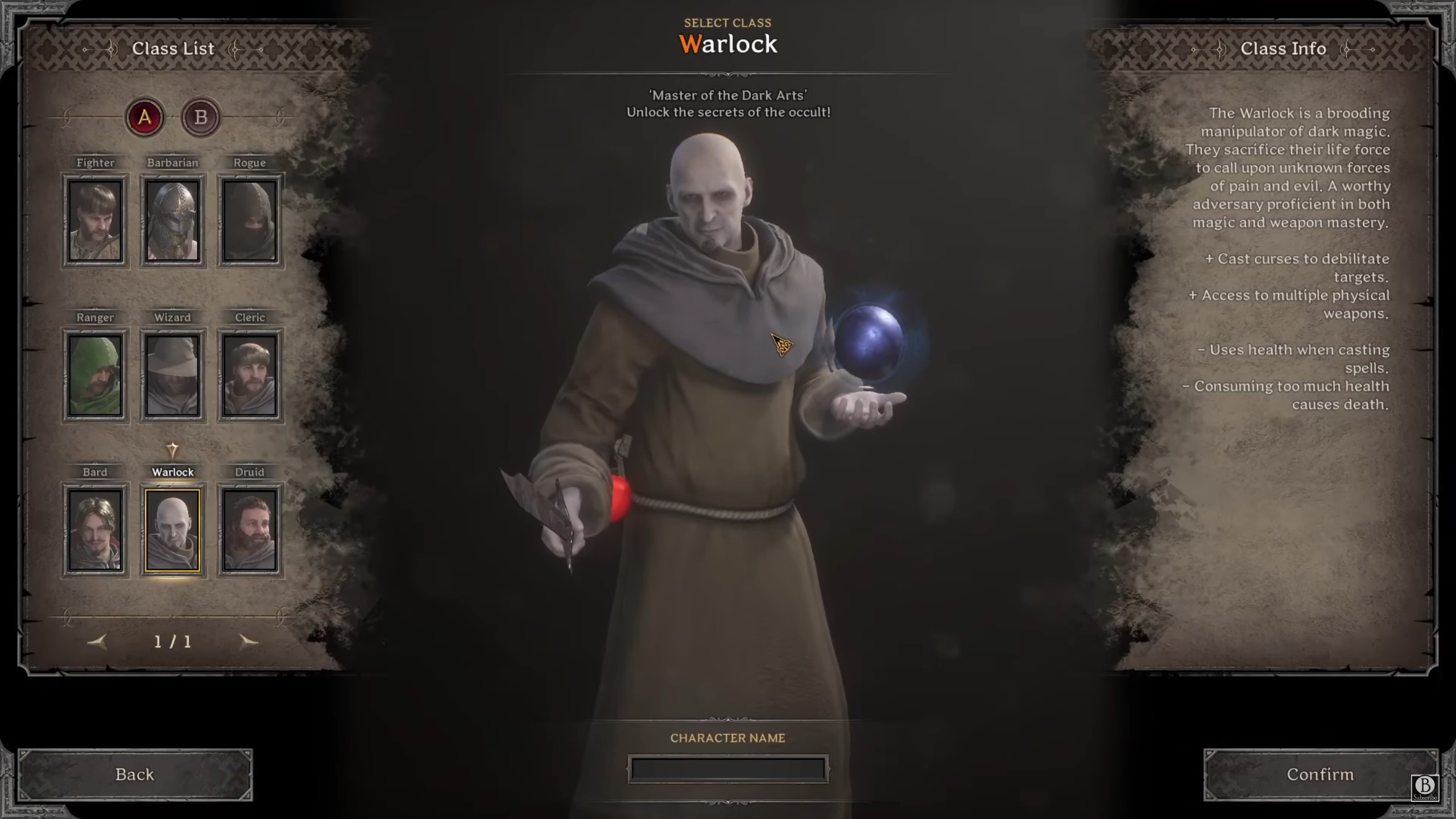 Warlock Class in Dark and Darker